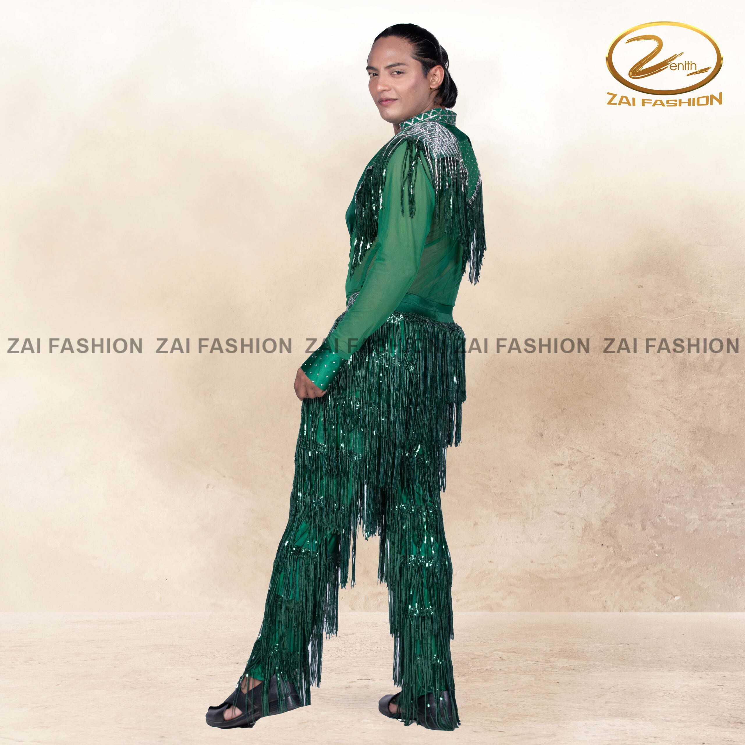 Green Tassel work Men Bollywood Costume - Image 5