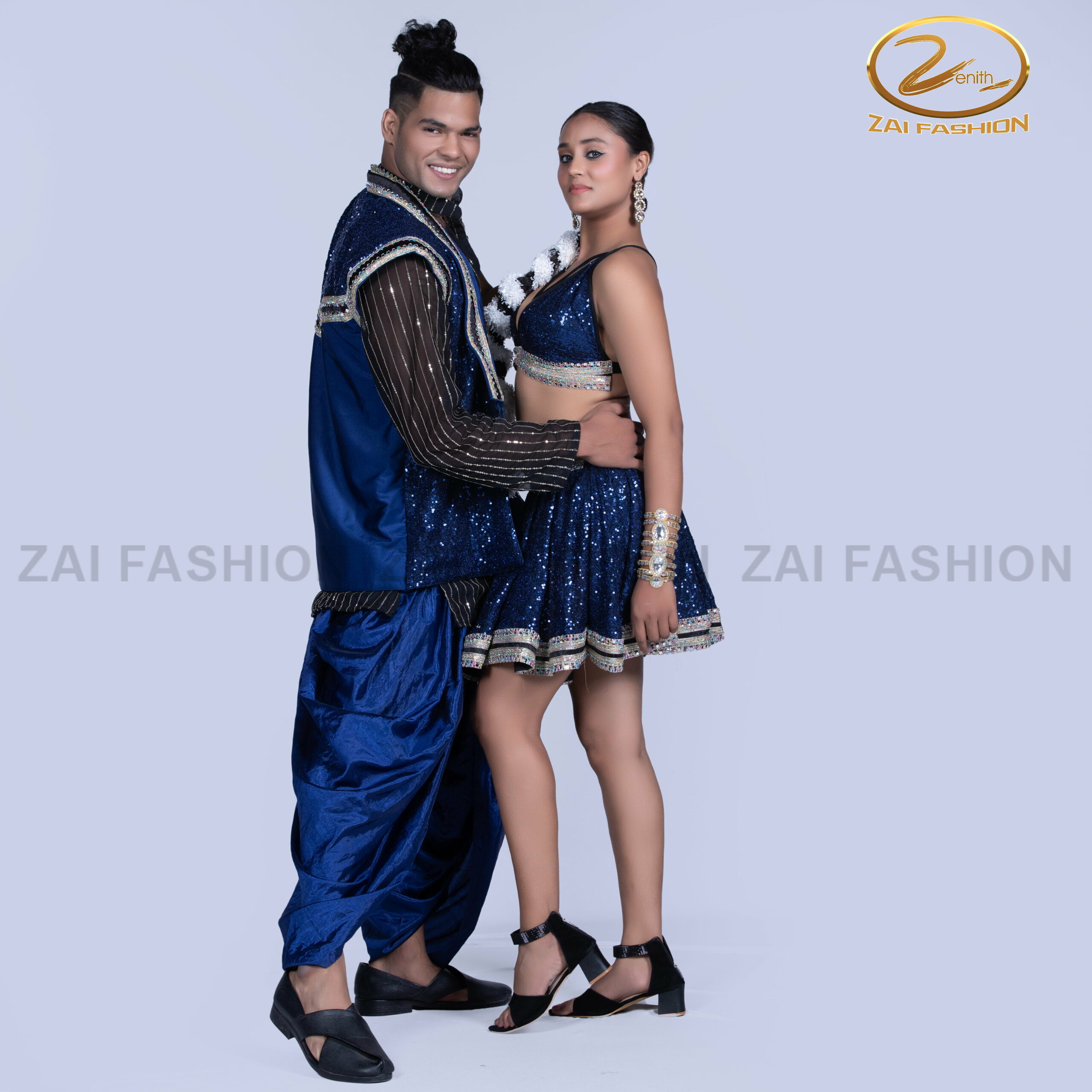 Royal Blue Sequin Tollywood Dance Duo - Image 2