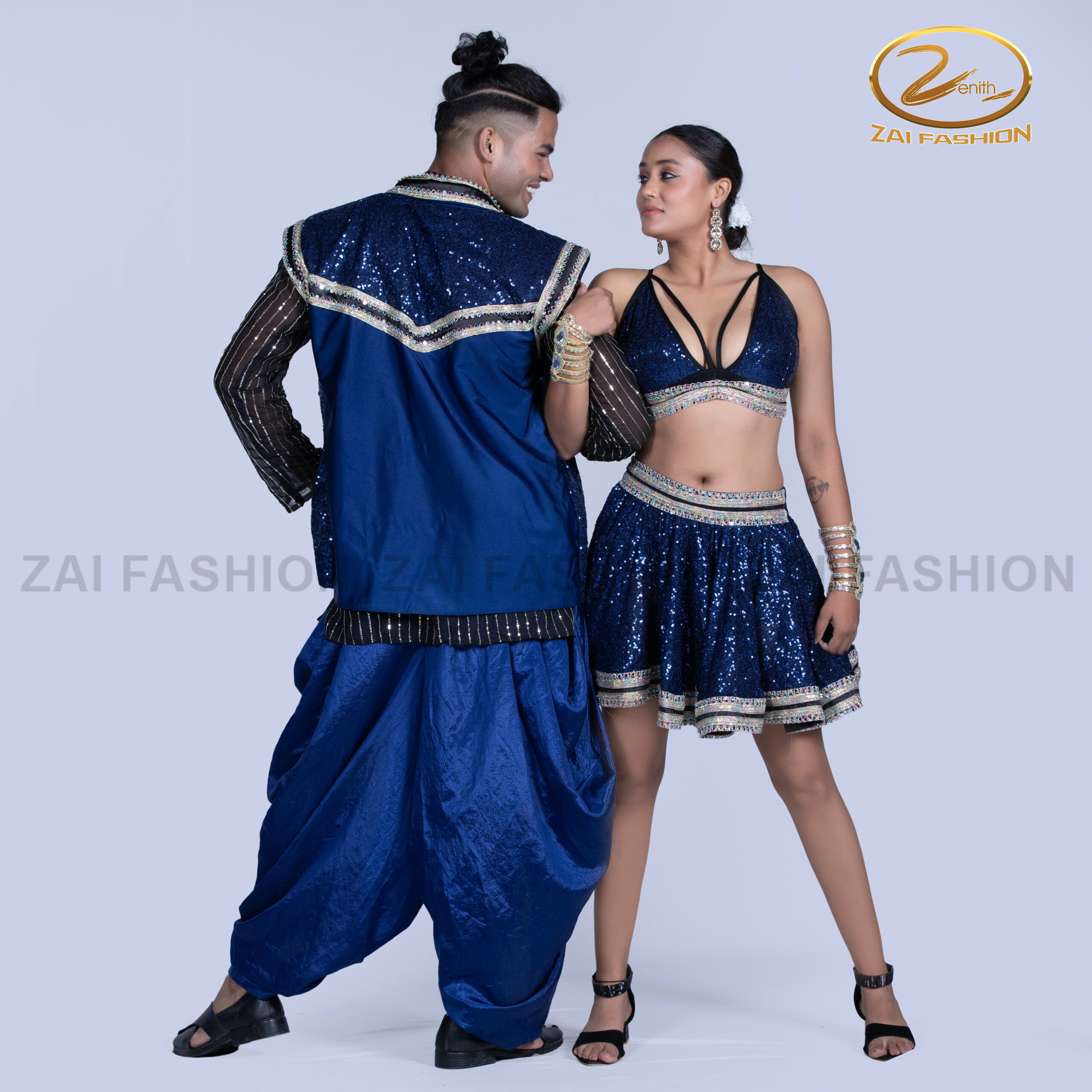 Royal Blue Sequin Tollywood Dance Duo - Image 3