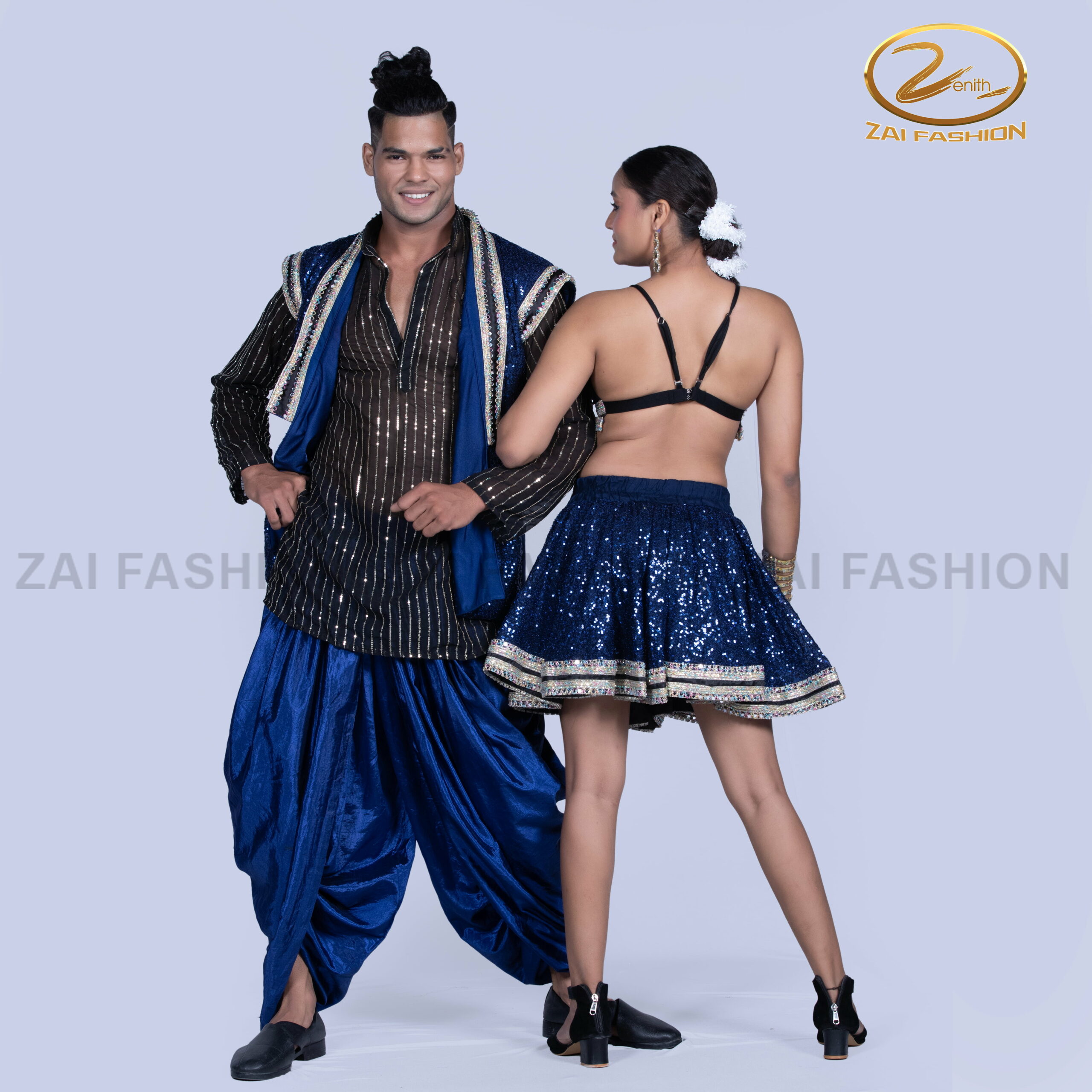 Royal Blue Sequin Tollywood Dance Duo - Image 4