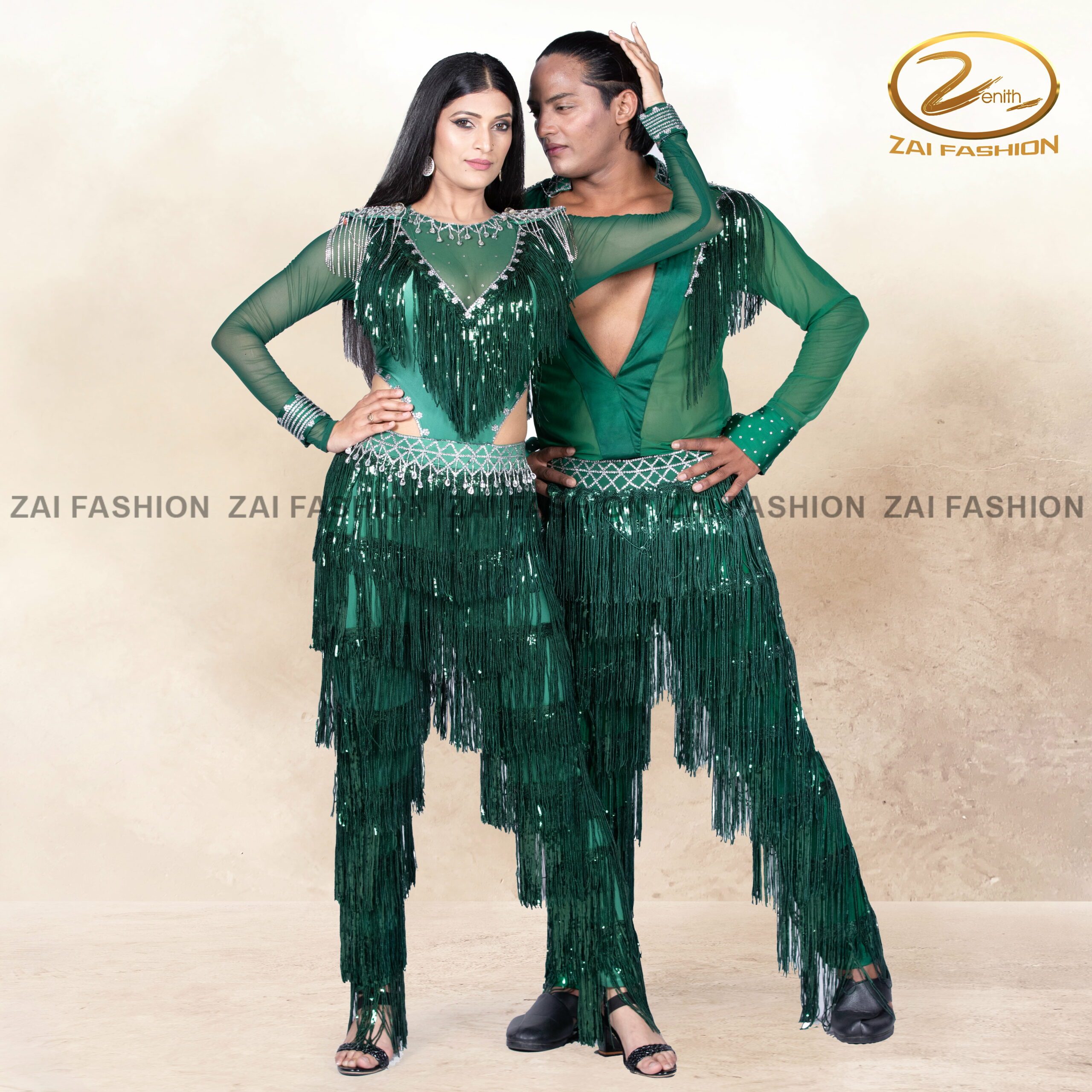 Green Tassel work Couple Bollywood Costume