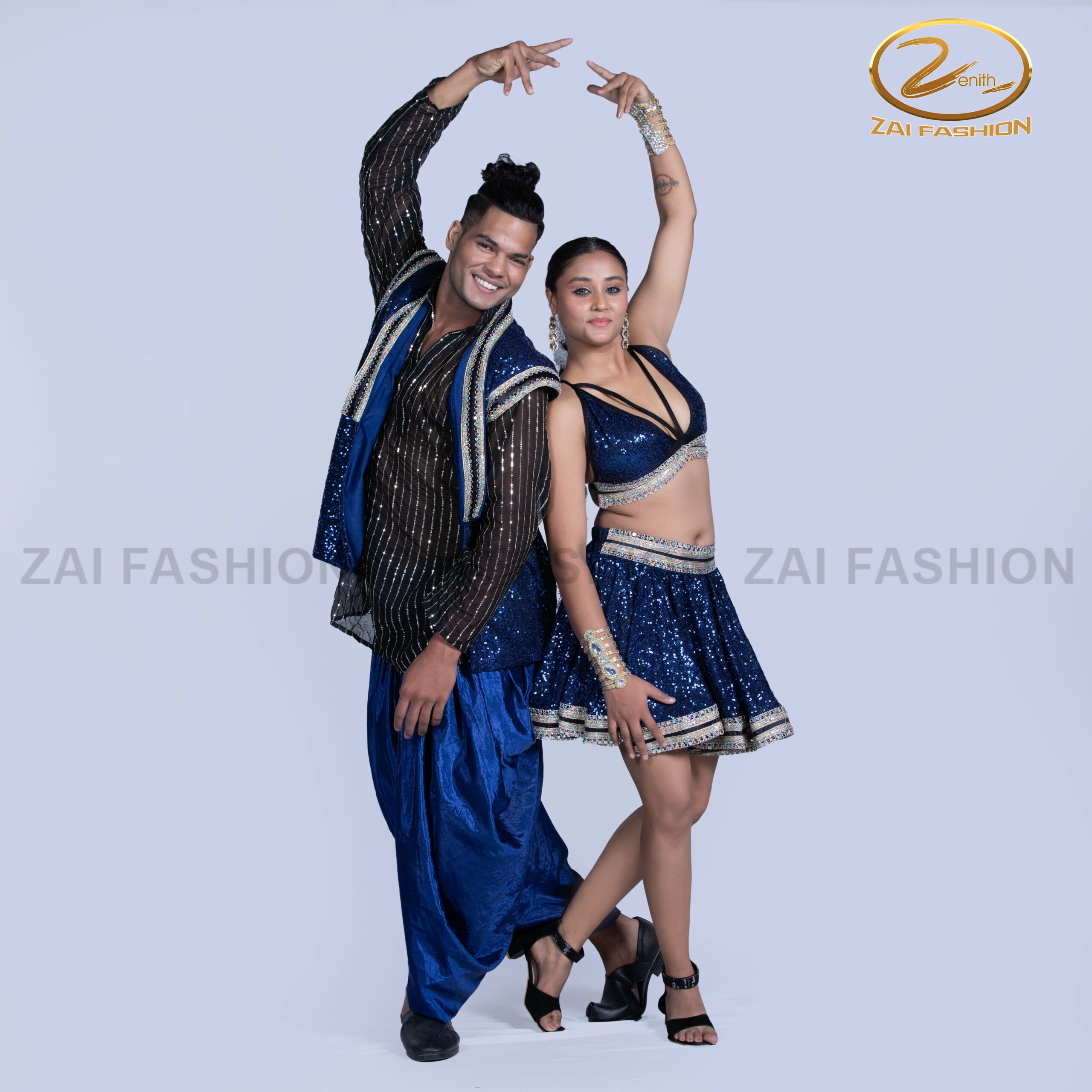 Royal Blue Sequin Tollywood Dance Duo - Image 5