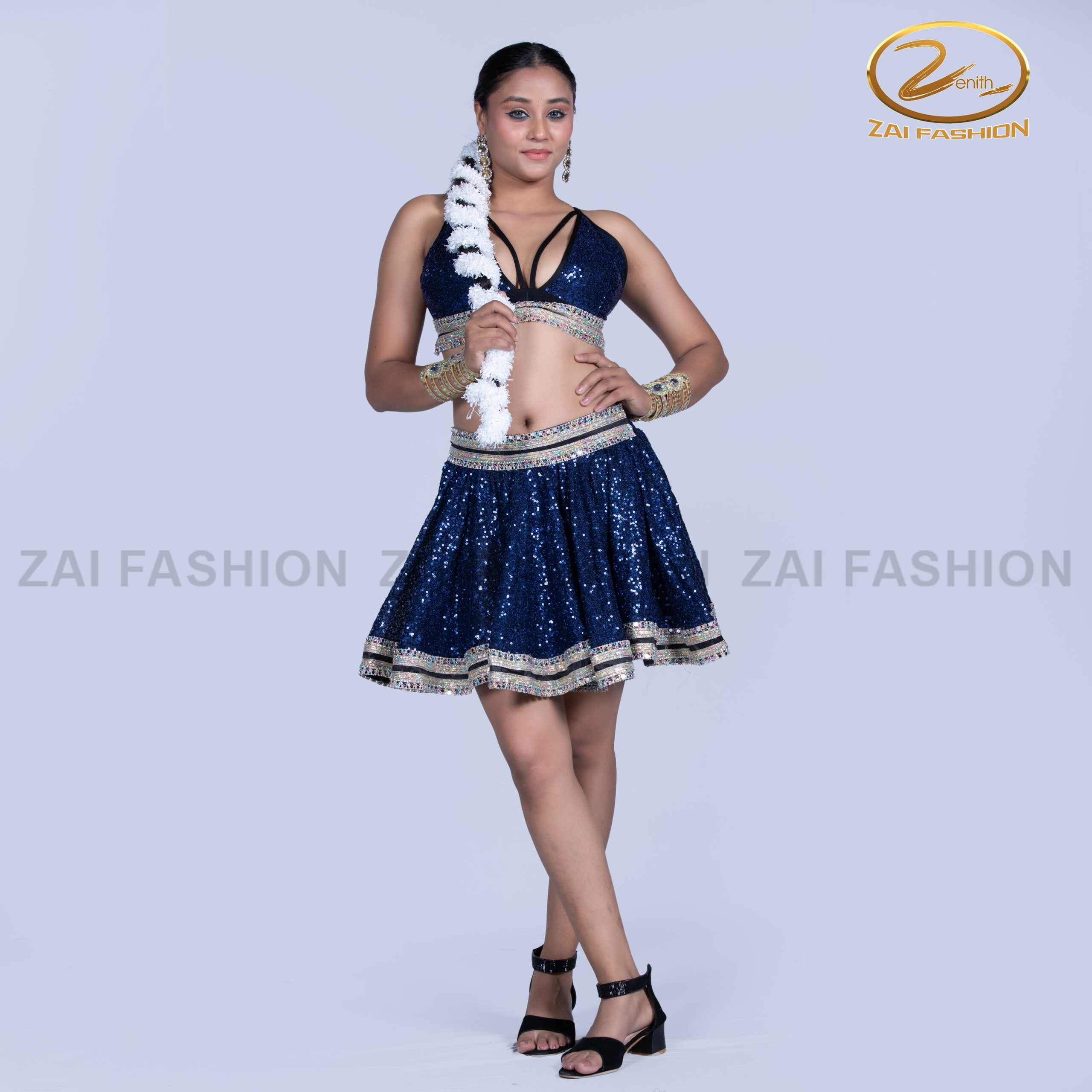 Royal Blue Sequin Tollywood Lehenga Set - Image 2