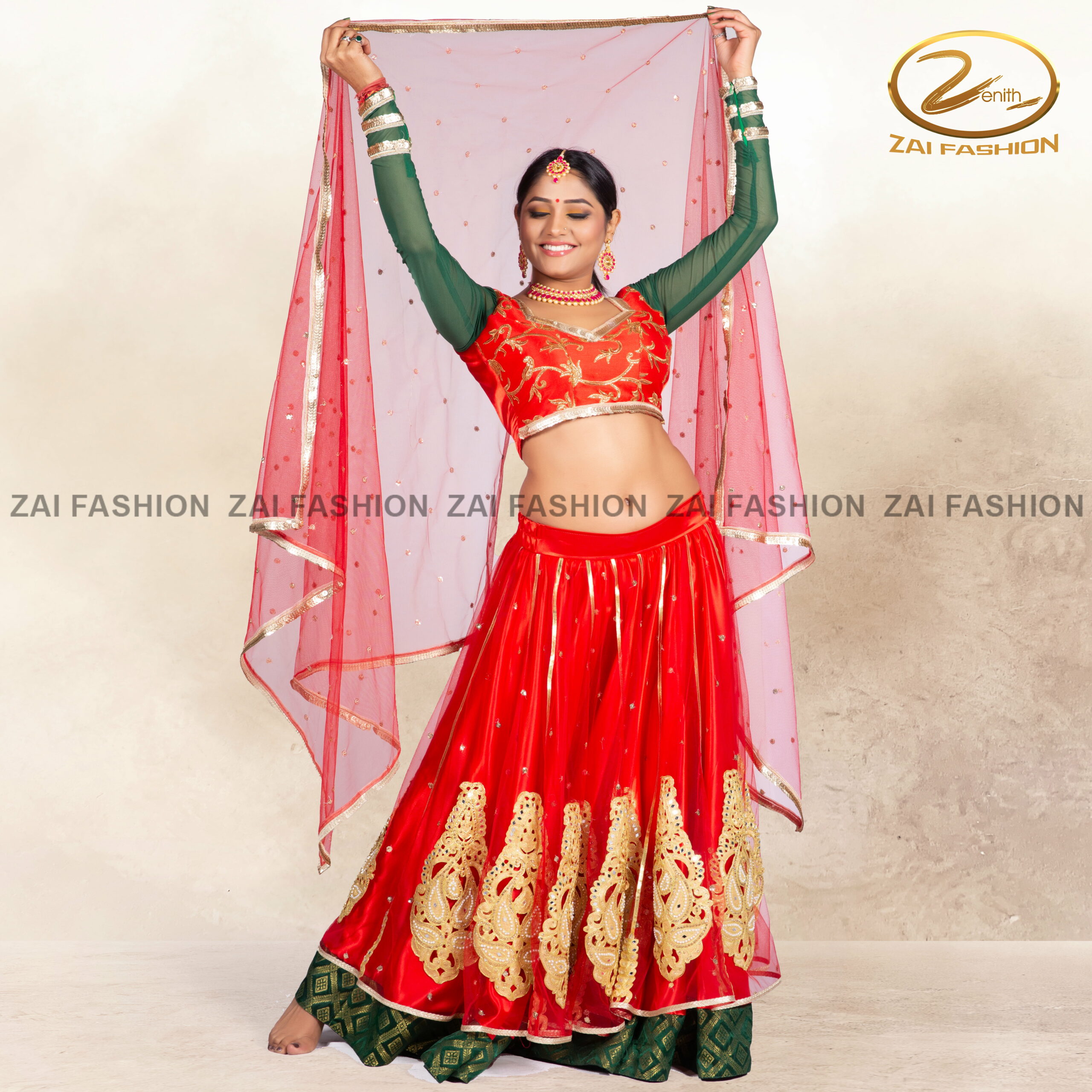 Bollywood Dance Red Lehenga with Golden Embroidery