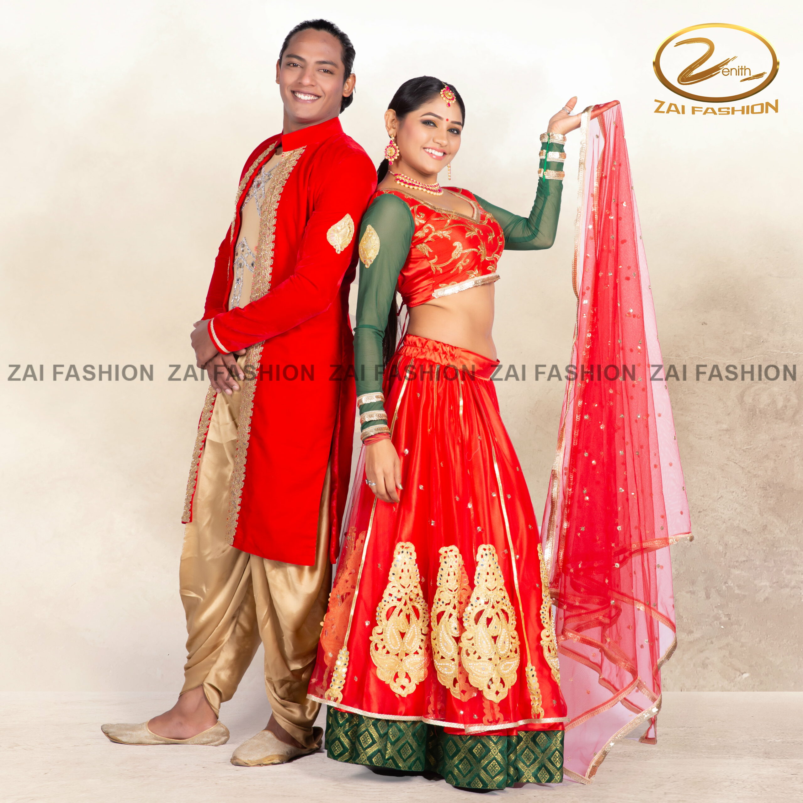 Traditional Indian Stage Performance Lehenga & Sherwani Set - Image 2