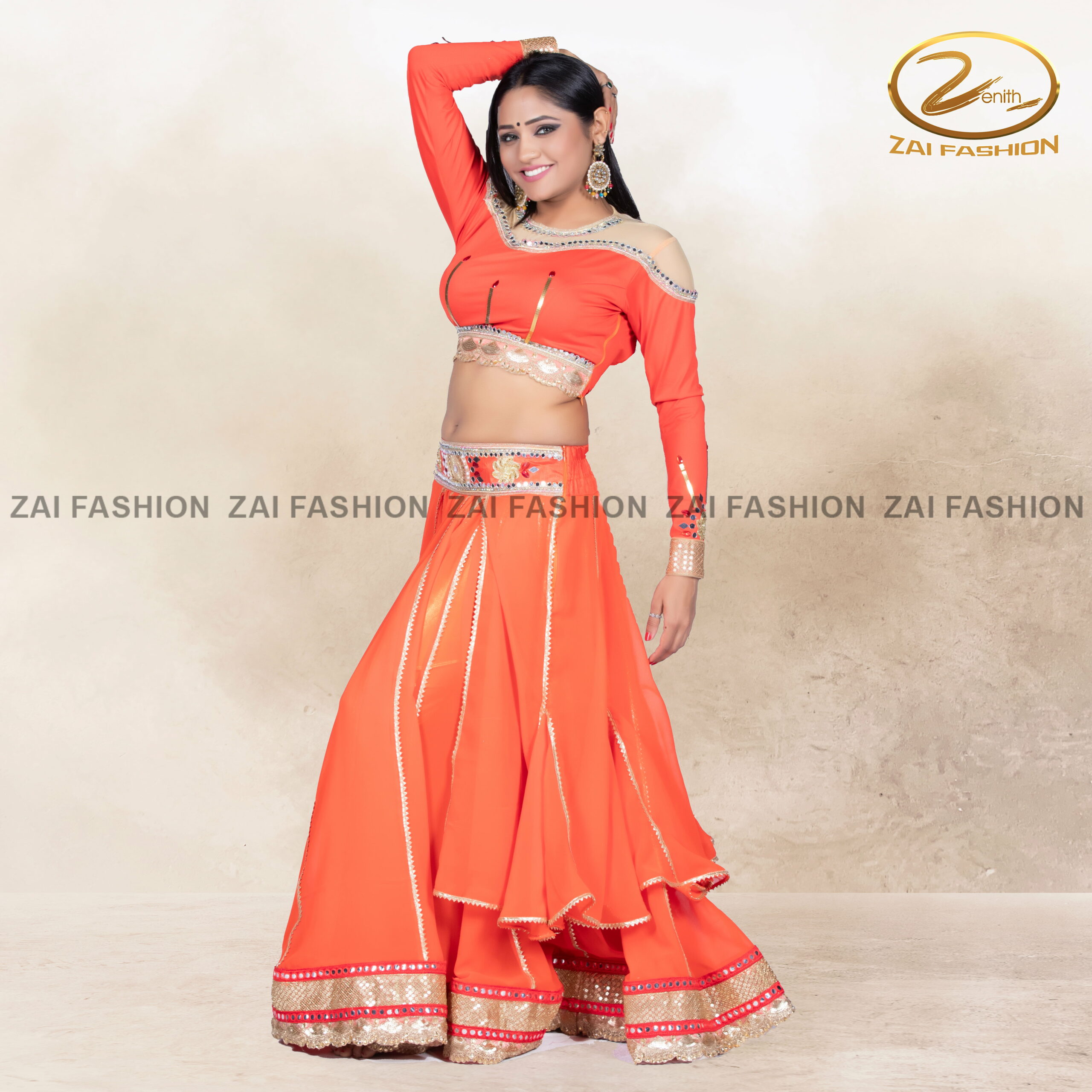 Bollywood Orange Embellished Lehenga Choli for Women - Image 2