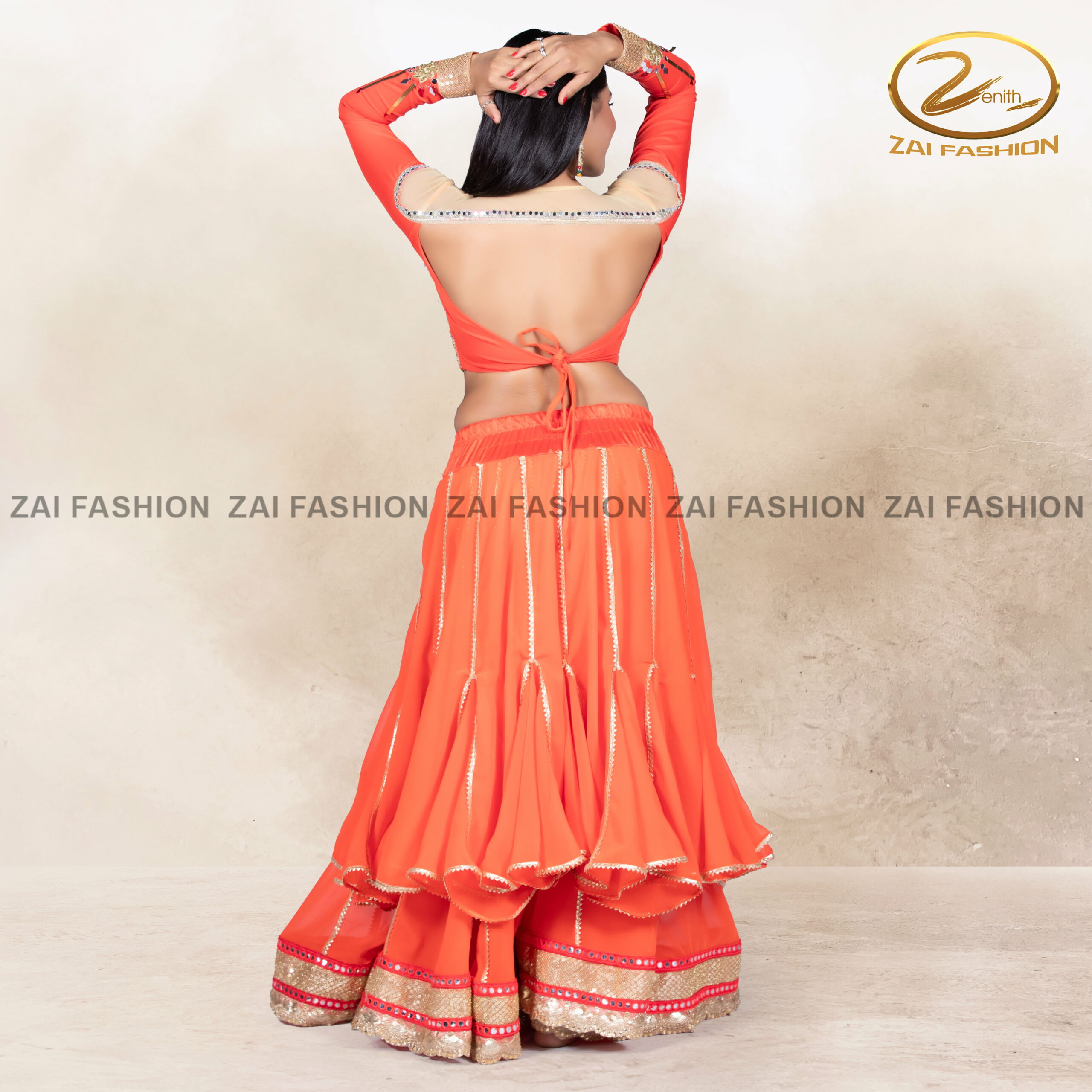 Bollywood Orange Embellished Lehenga Choli for Women - Image 4