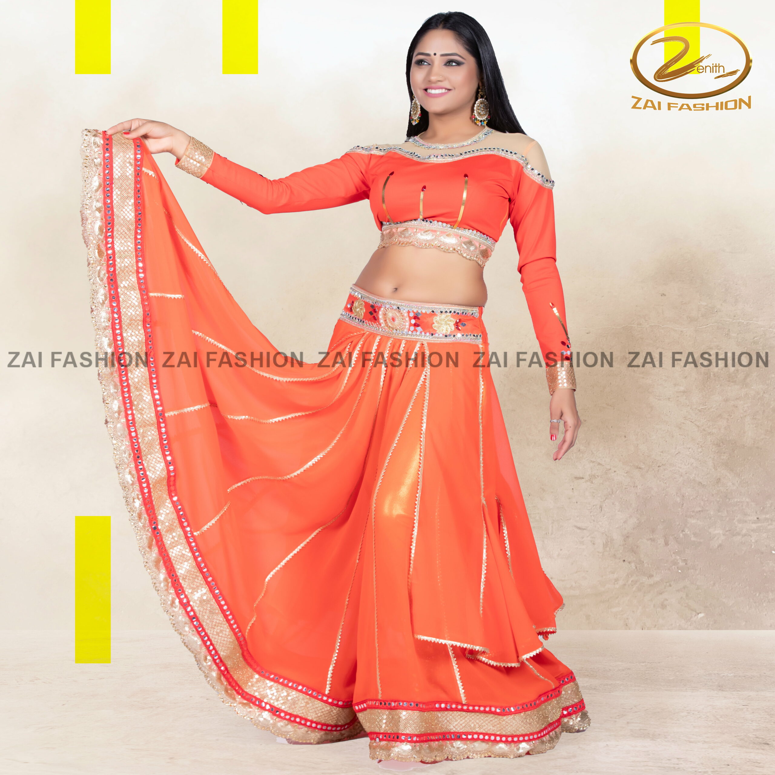 Bollywood Orange Embellished Lehenga Choli for Women - Image 3