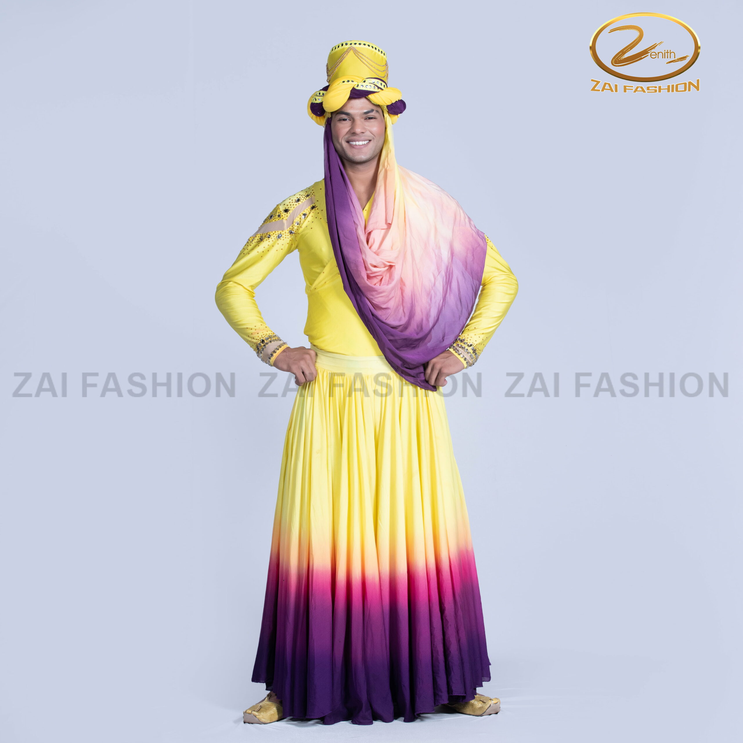 Yellow Purple Contemporary Boys Bodysuit and Lahenga