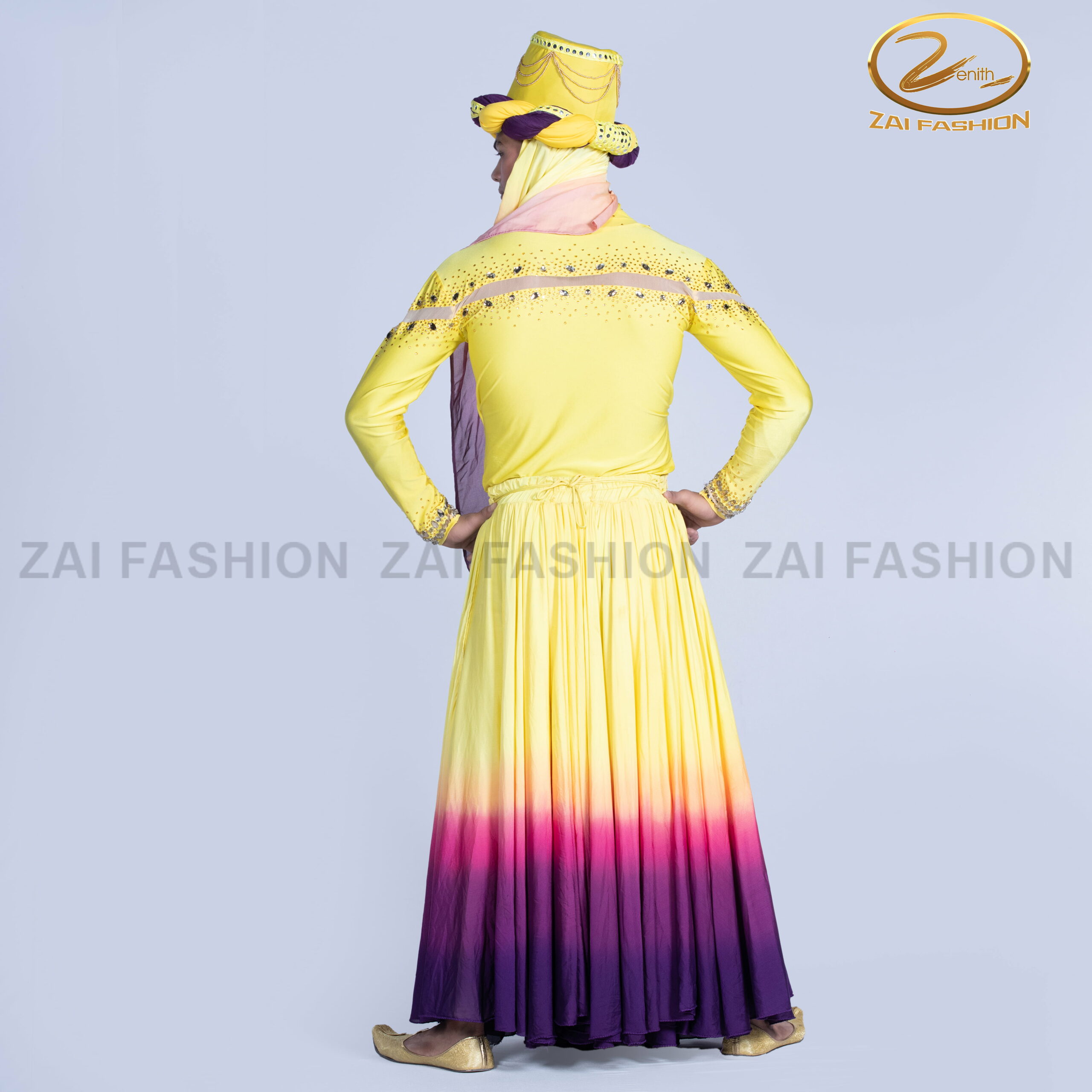 Yellow Purple Contemporary Boys Bodysuit and Lahenga - Image 5