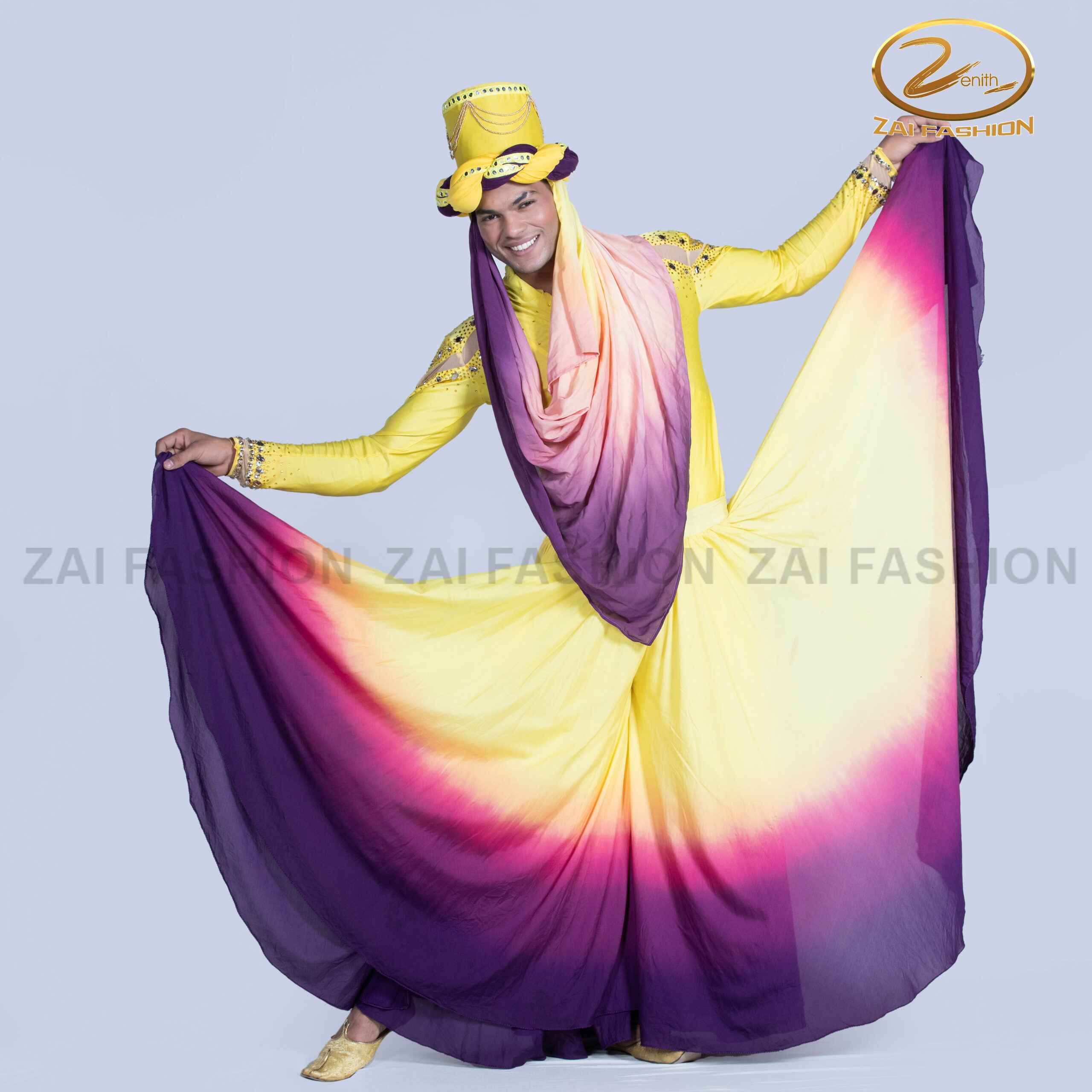Yellow Purple Contemporary Boys Bodysuit and Lahenga - Image 4