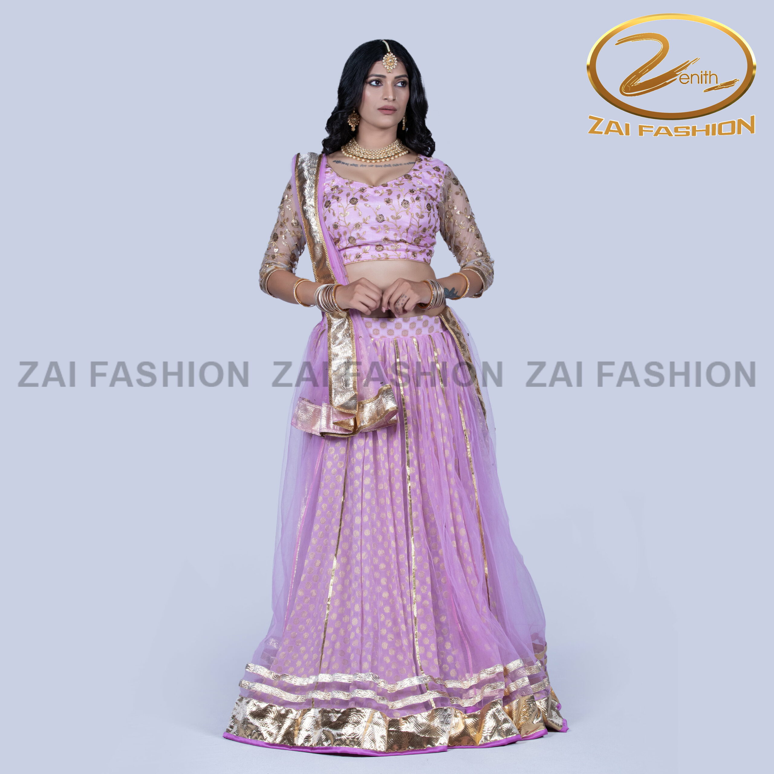 lavender net and georgette double-layer lehenga & Choli
