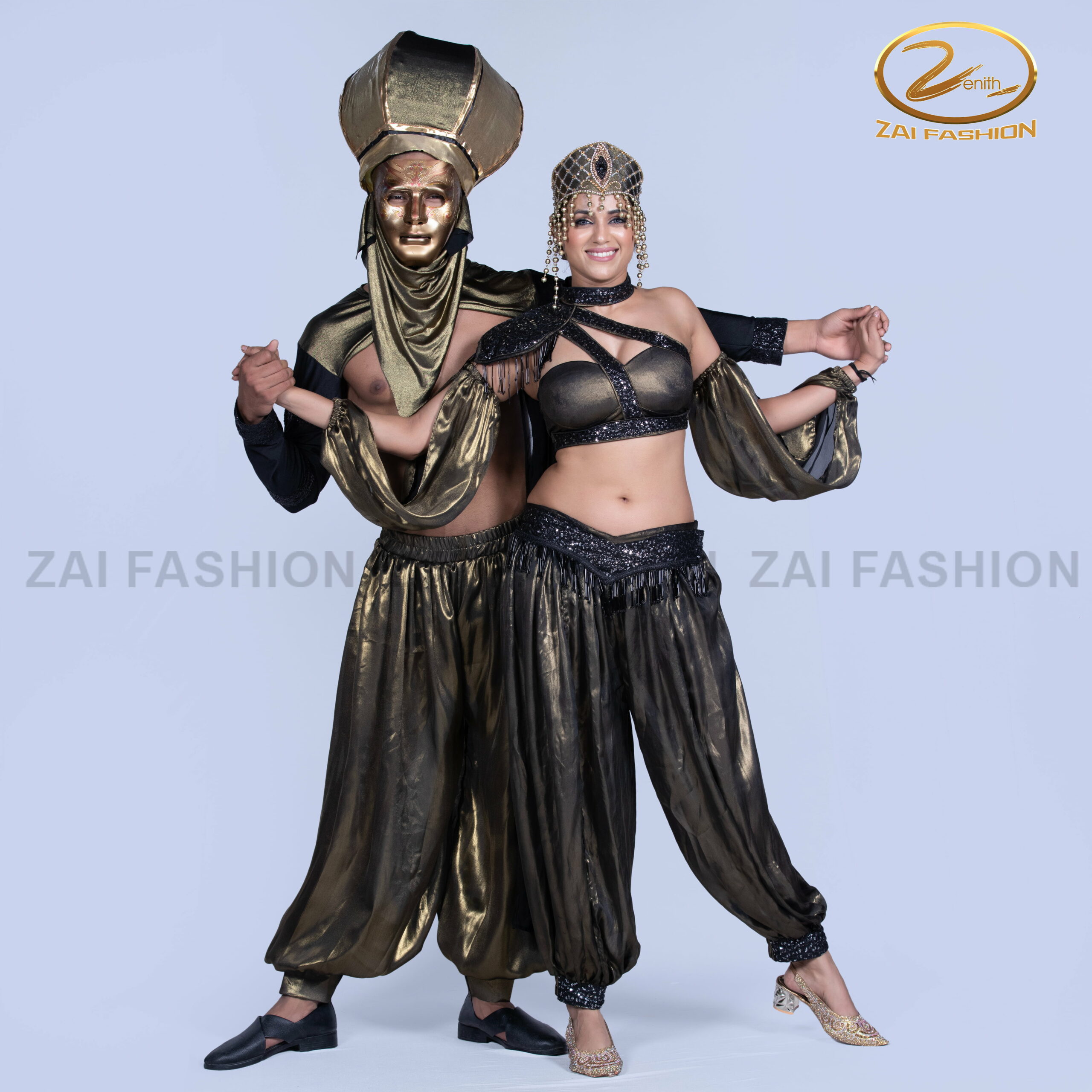 Metallic Grey Bollywood Indo-Western Couple Dress