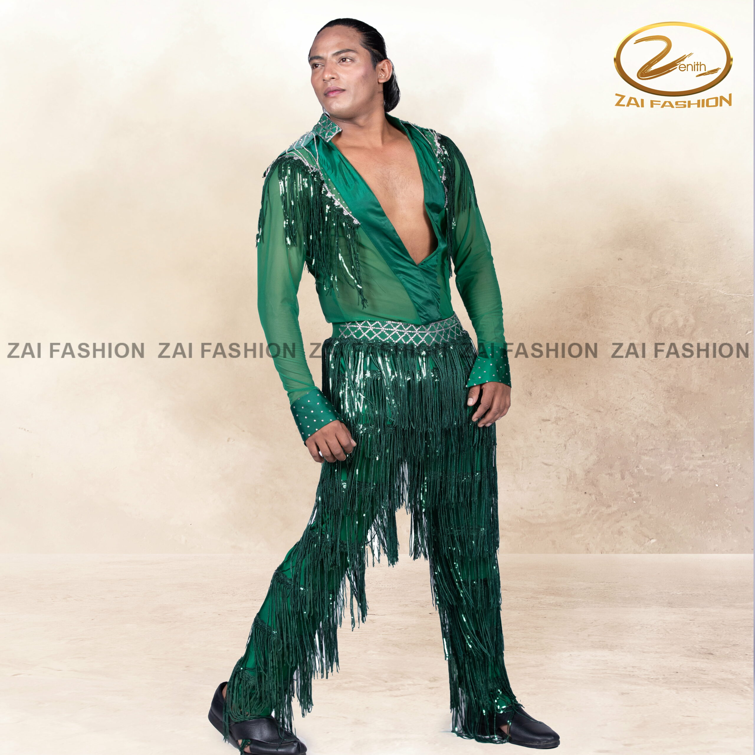 Green Tassel work Men Bollywood Costume - Image 2