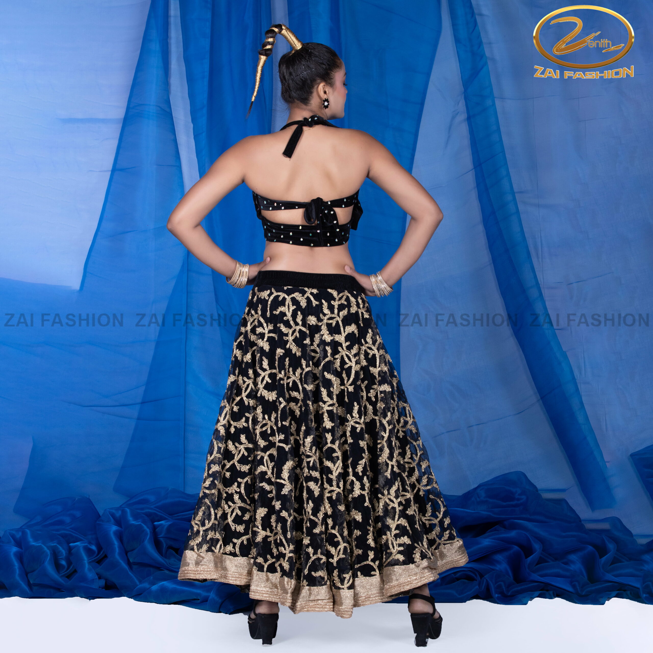 Golden Black Indo-Western Lehenga Dress for Bollywood Dance - Image 5