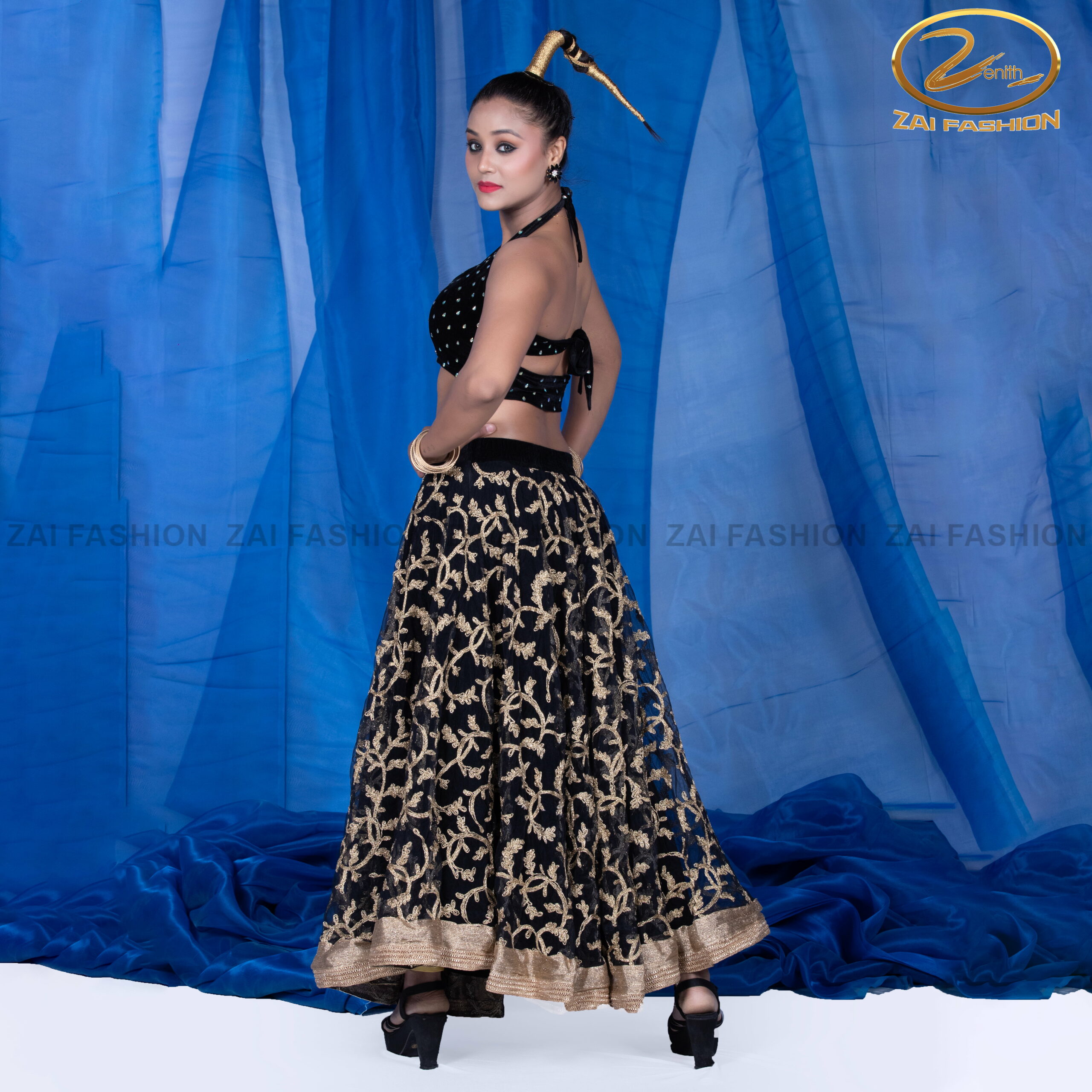 Golden Black Indo-Western Lehenga Dress for Bollywood Dance - Image 4