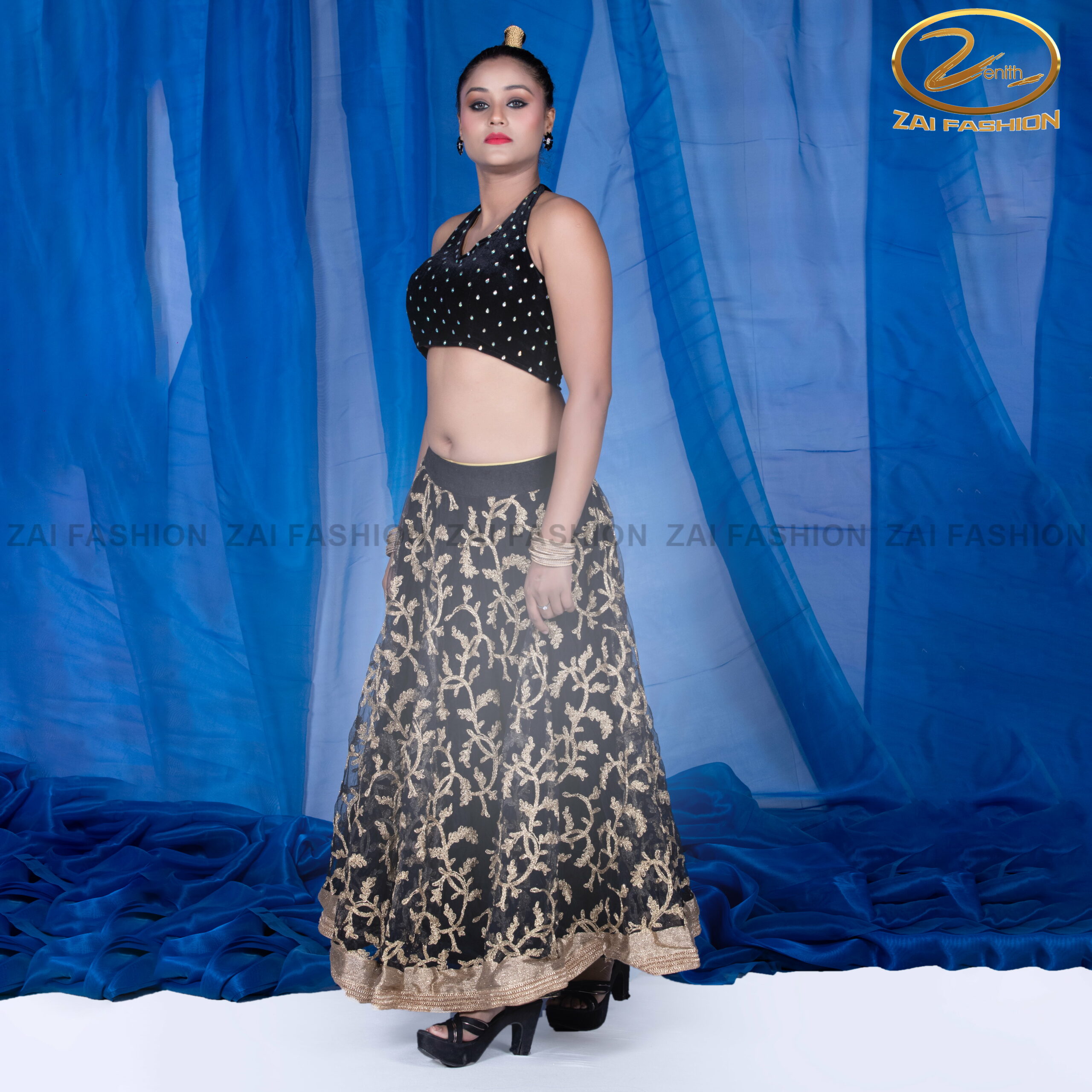 Golden Black Indo-Western Lehenga Dress for Bollywood Dance - Image 3