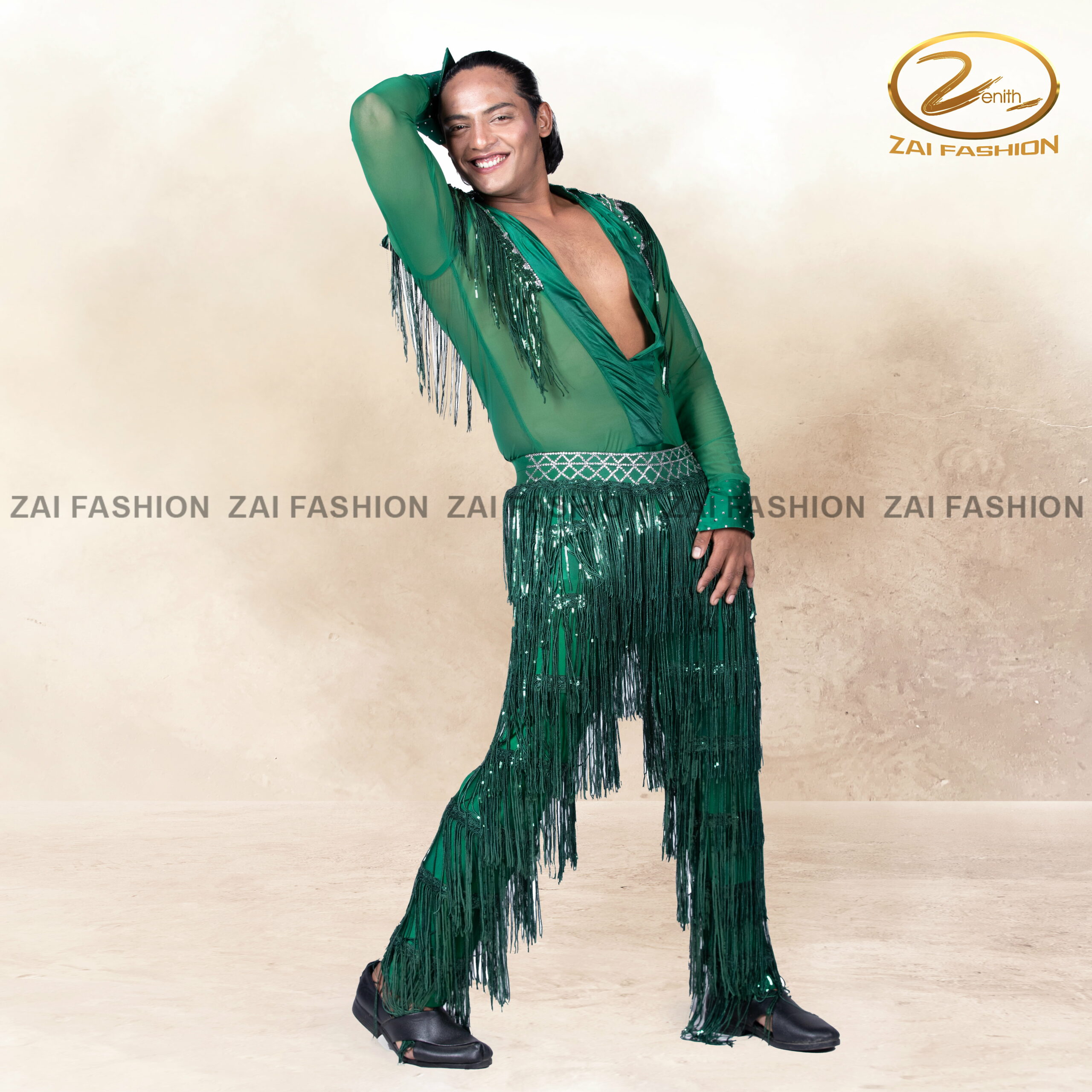 Green Tassel work Men Bollywood Costume - Image 3