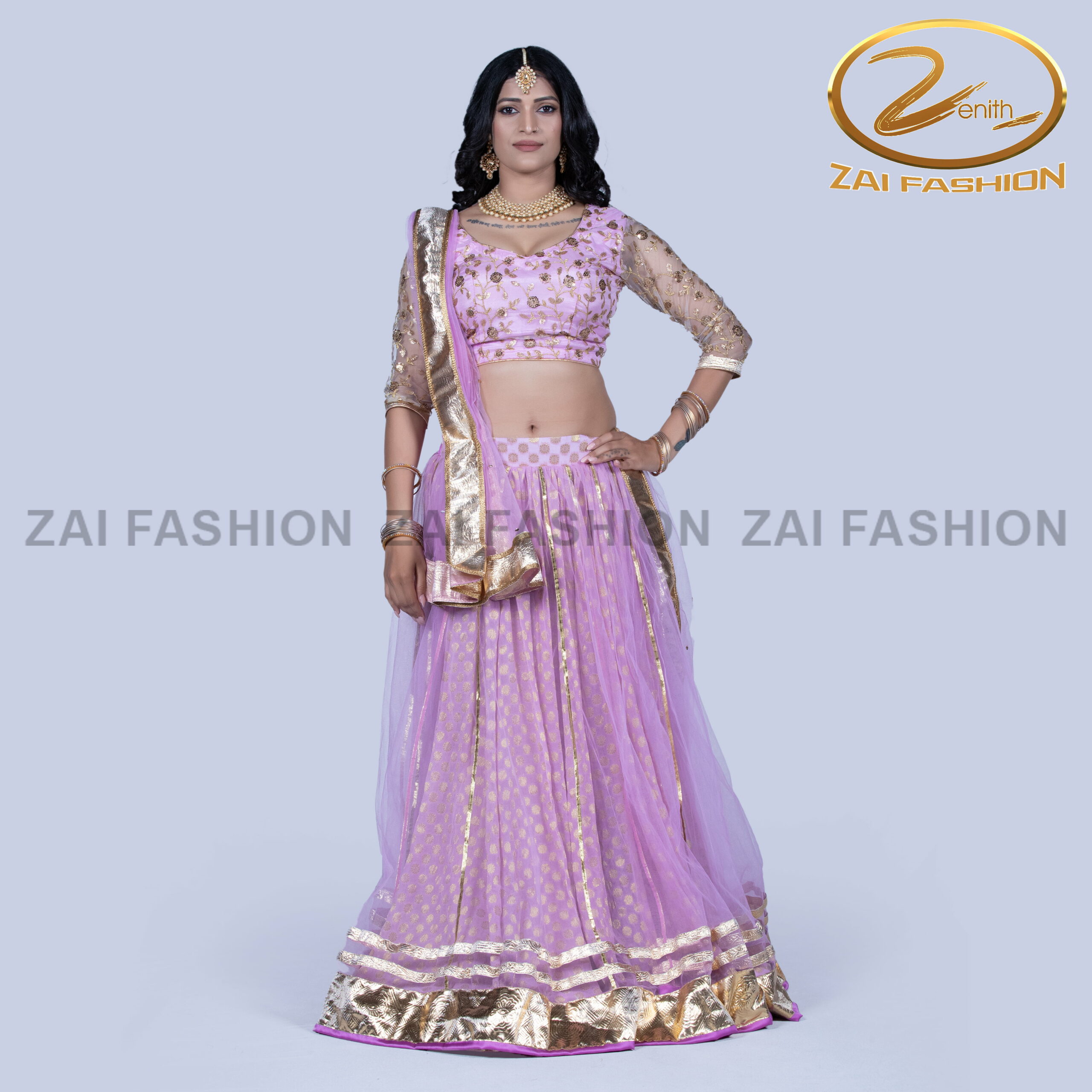 lavender net and georgette double-layer lehenga & Choli - Image 3
