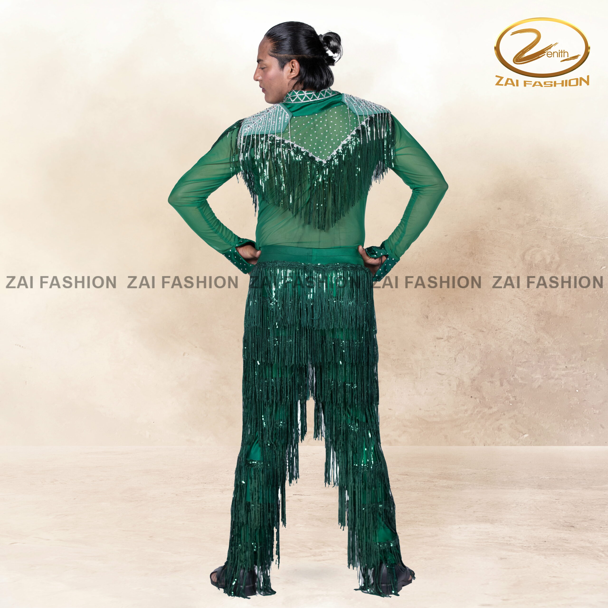 Green Tassel work Men Bollywood Costume - Image 4