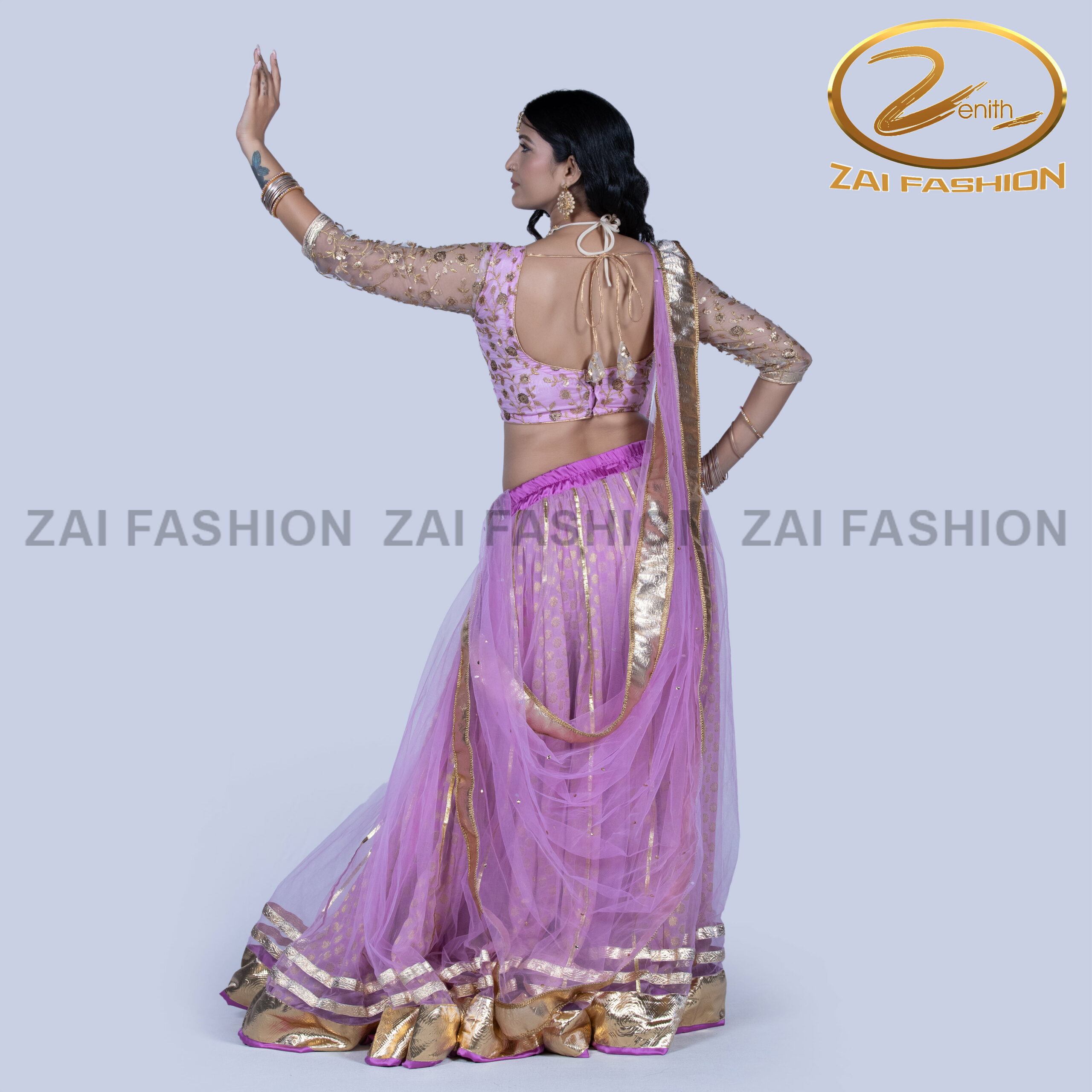 lavender net and georgette double-layer lehenga & Choli - Image 4