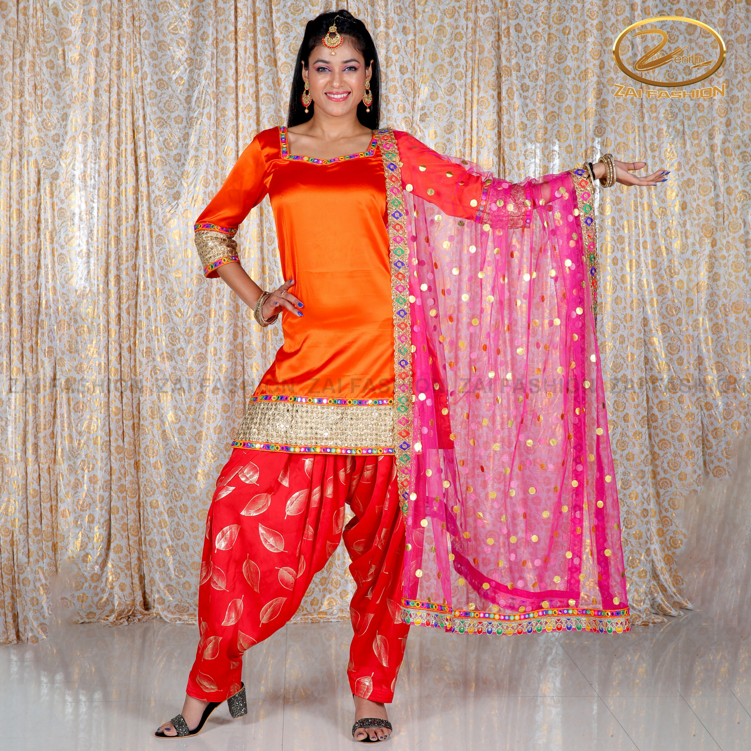 Orange Punjabi Bollywood costume - Image 1