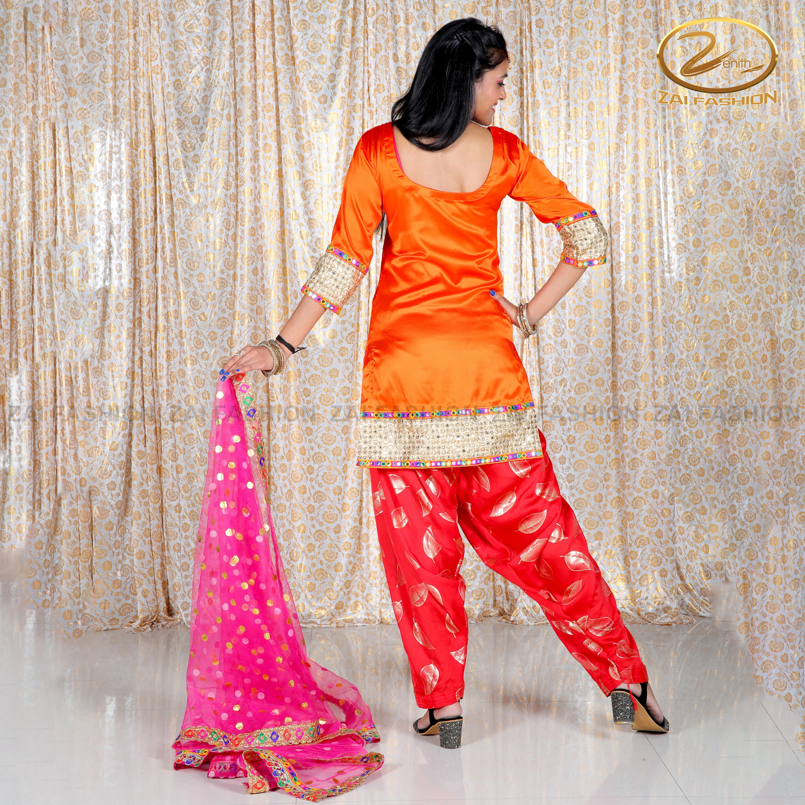 Orange Punjabi Bollywood costume - Image 2
