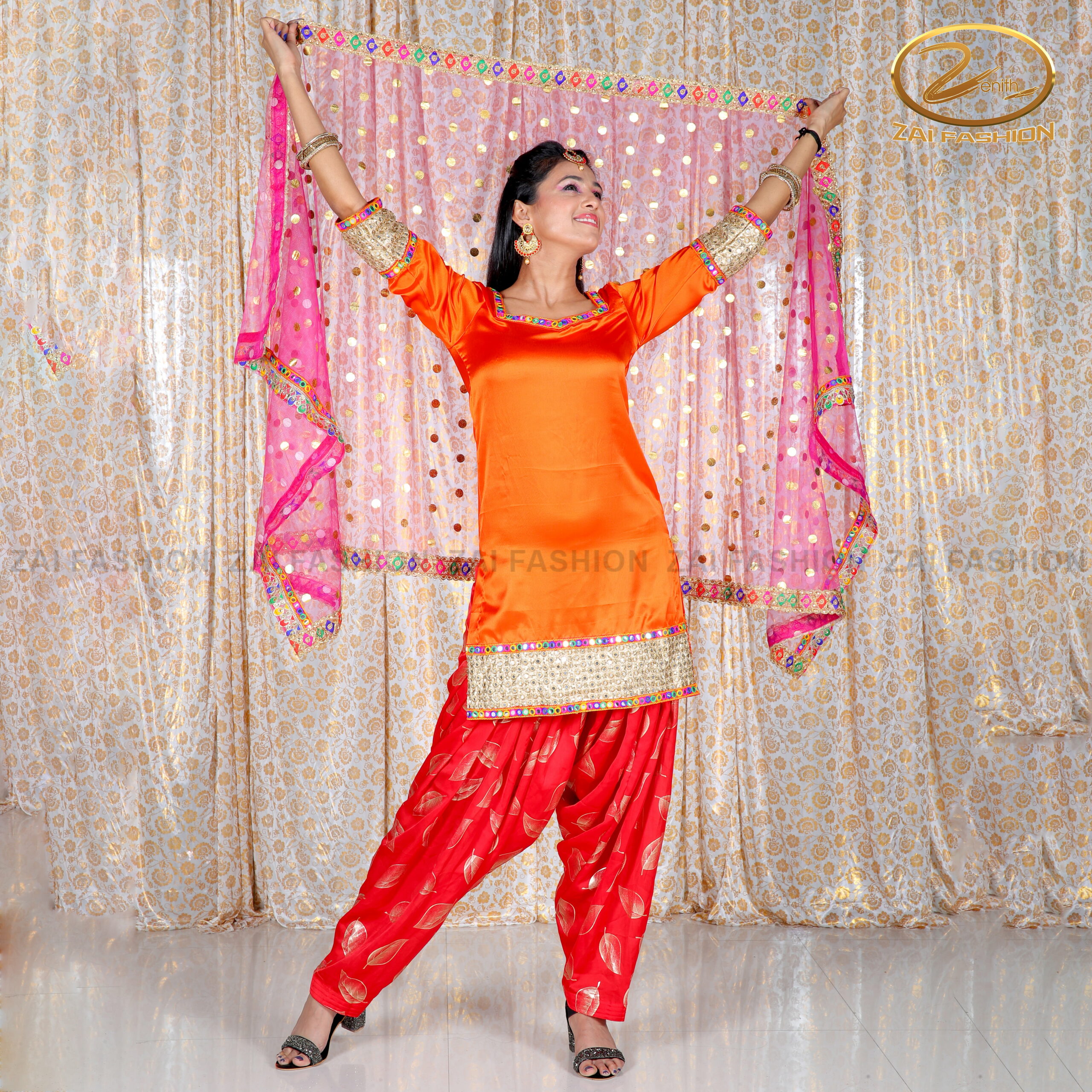 Orange Punjabi Bollywood costume - Image 3