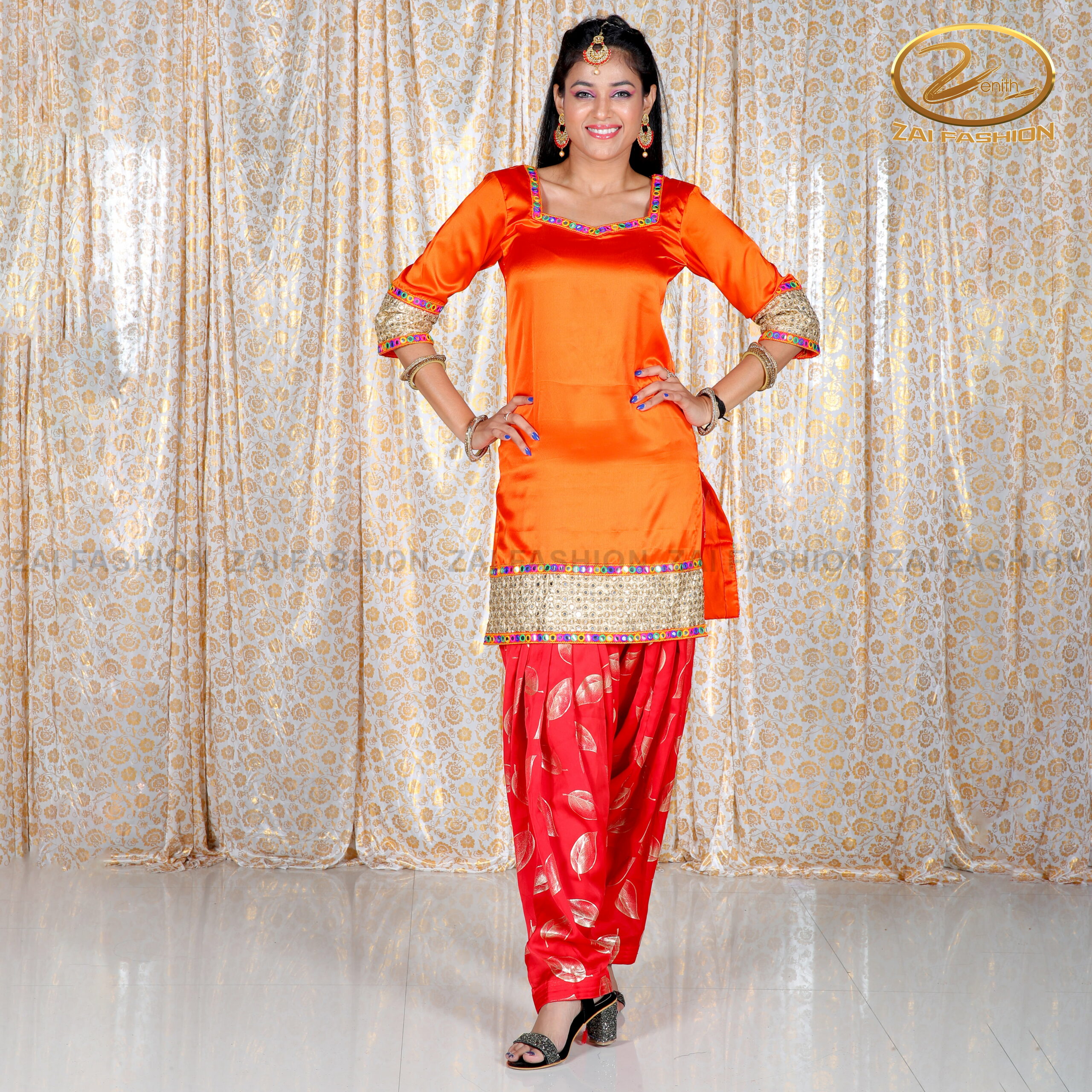 Orange Punjabi Bollywood costume - Image 4