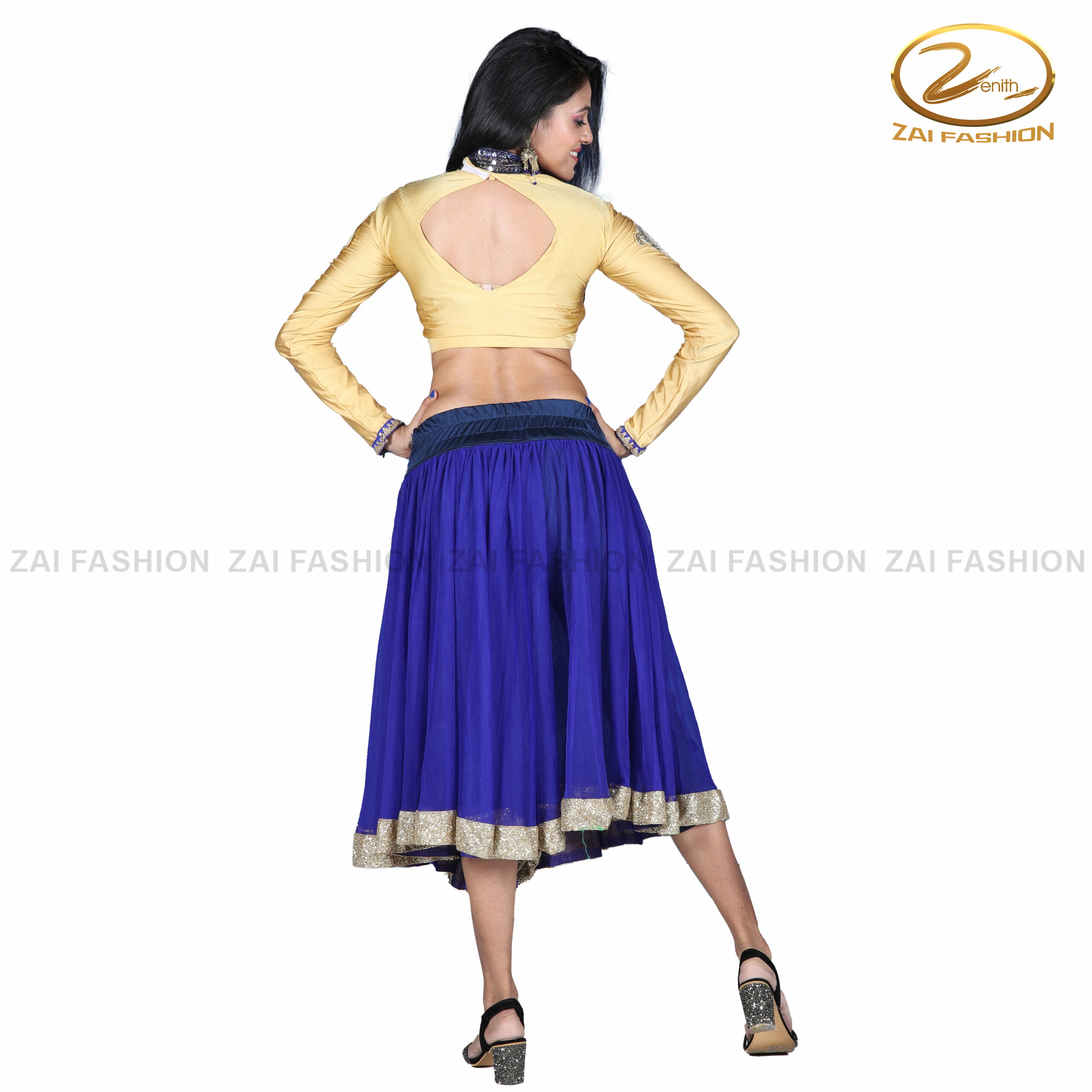 Blue & Golden Net Lehenga Costume - Image 4