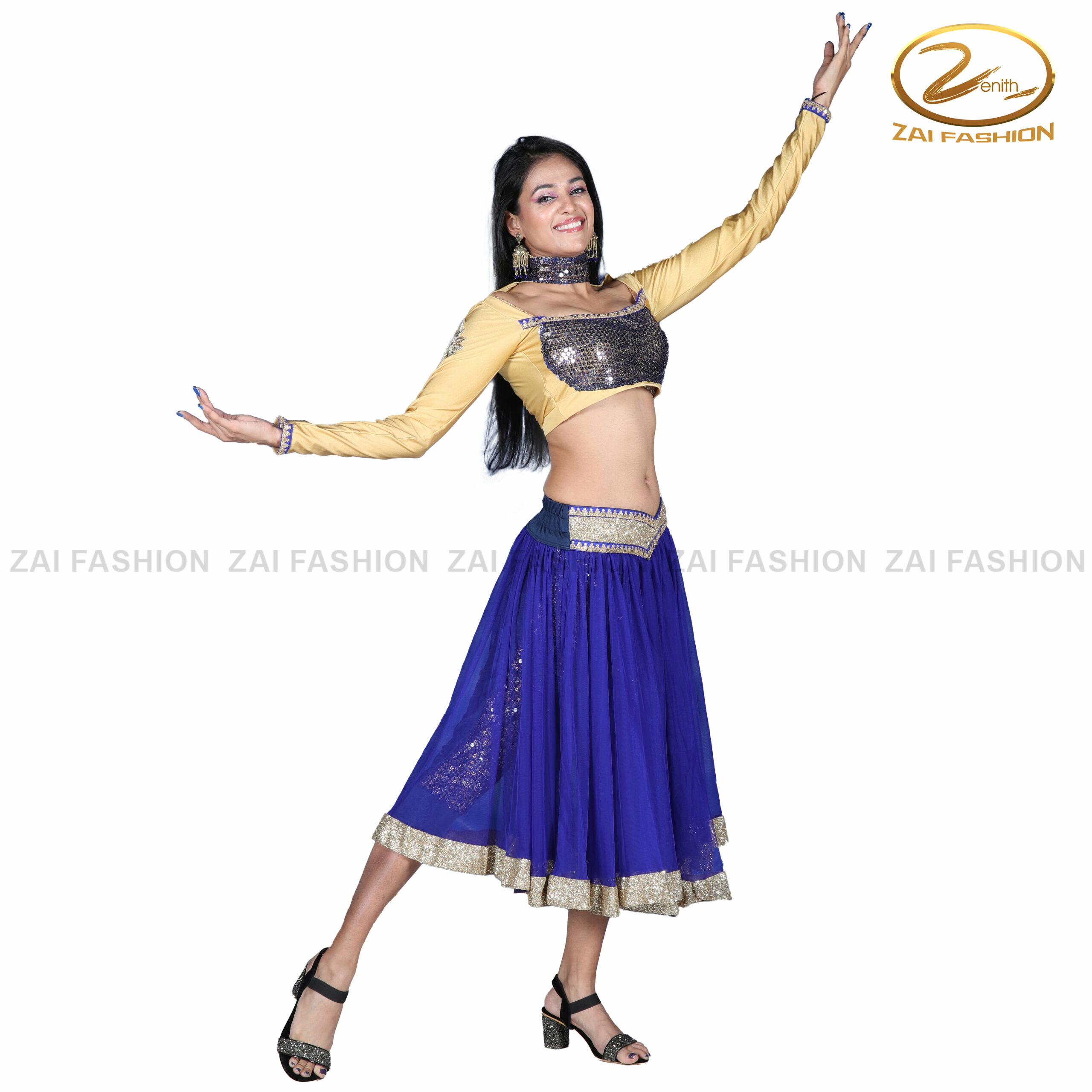Blue & Golden Net Lehenga Costume - Image 3