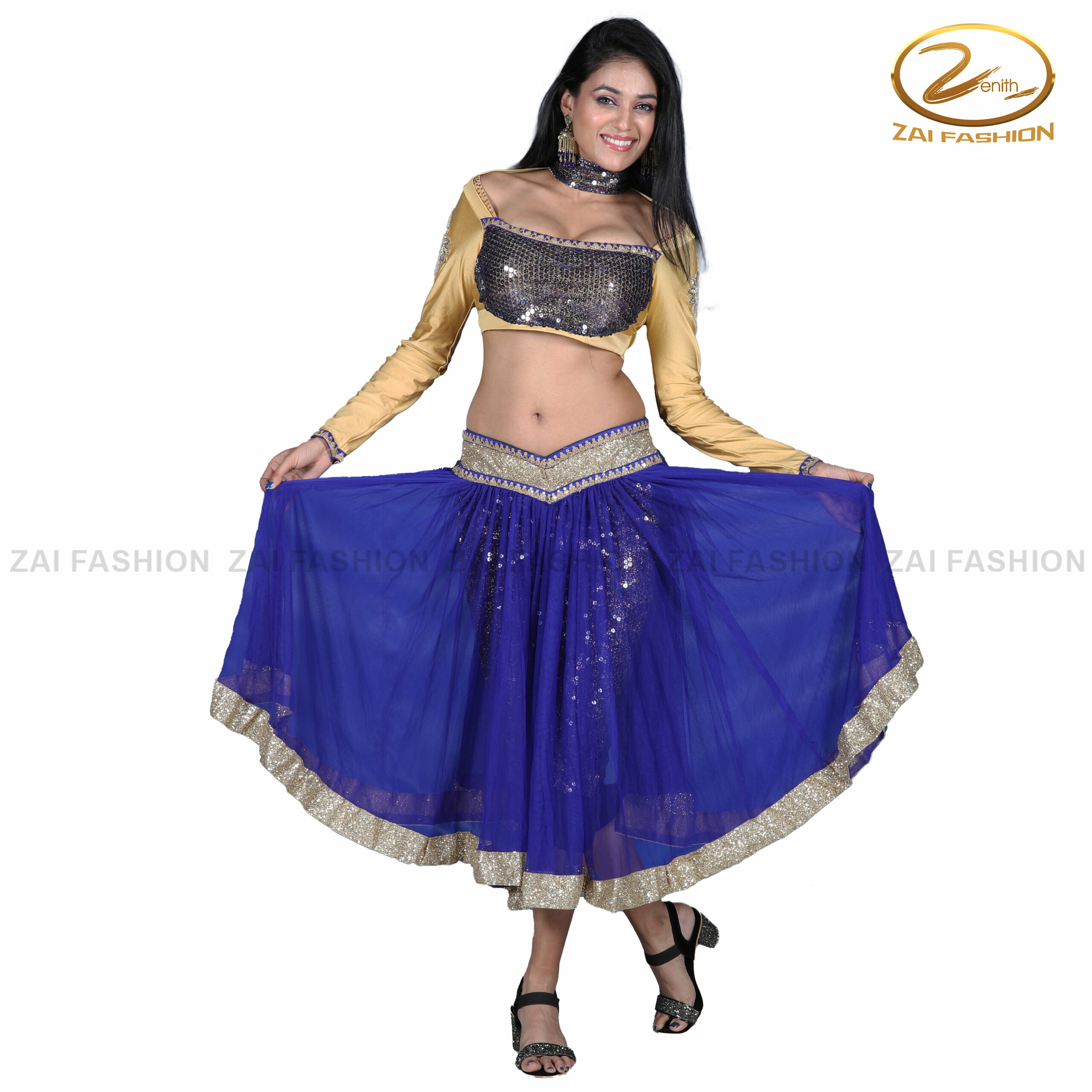 Blue & Golden Net Lehenga Costume - Image 2