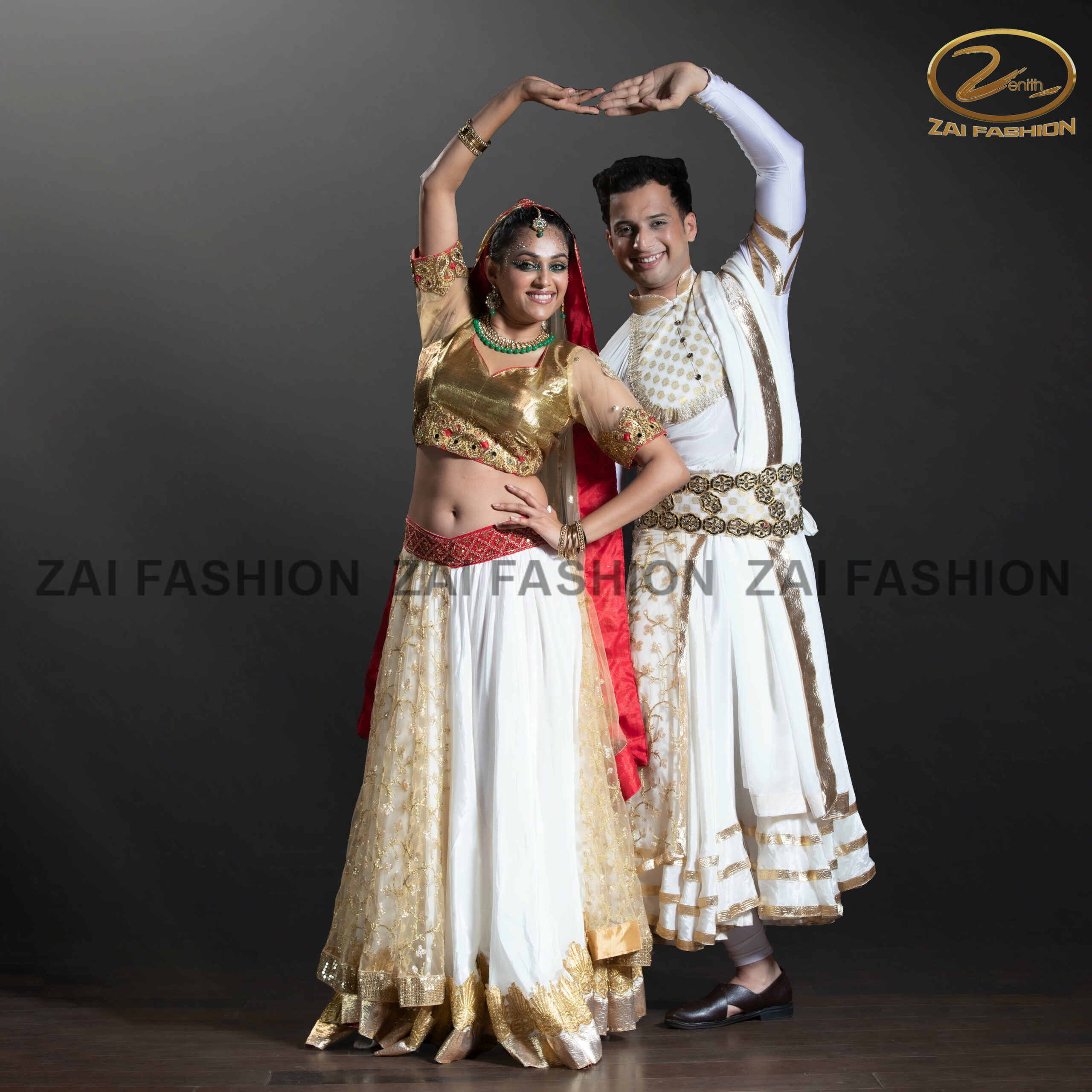 White and Golden Royal Entry Couple Dance Costume