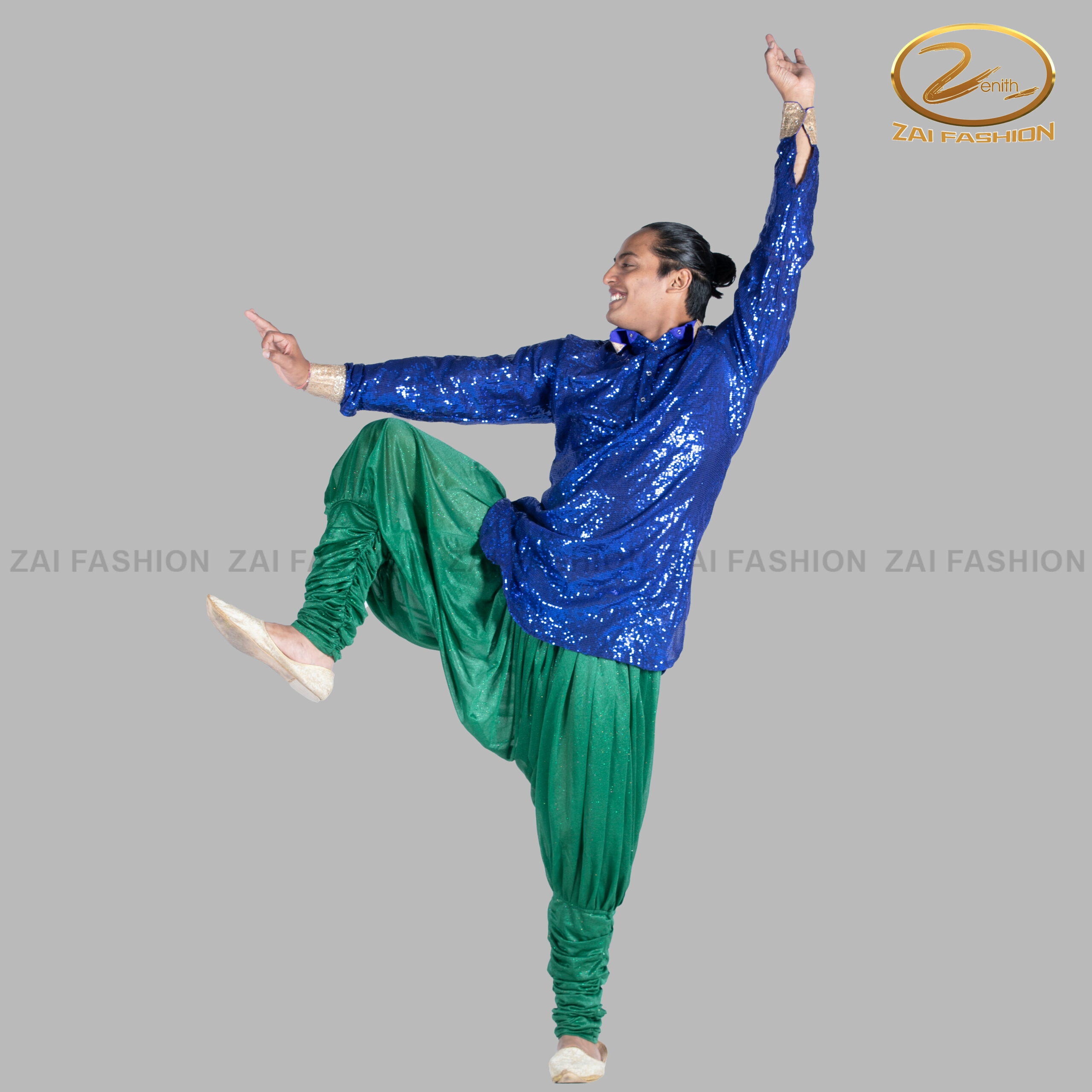 Navy Blue Shimmer Punjabi Costume for Male - Image 2