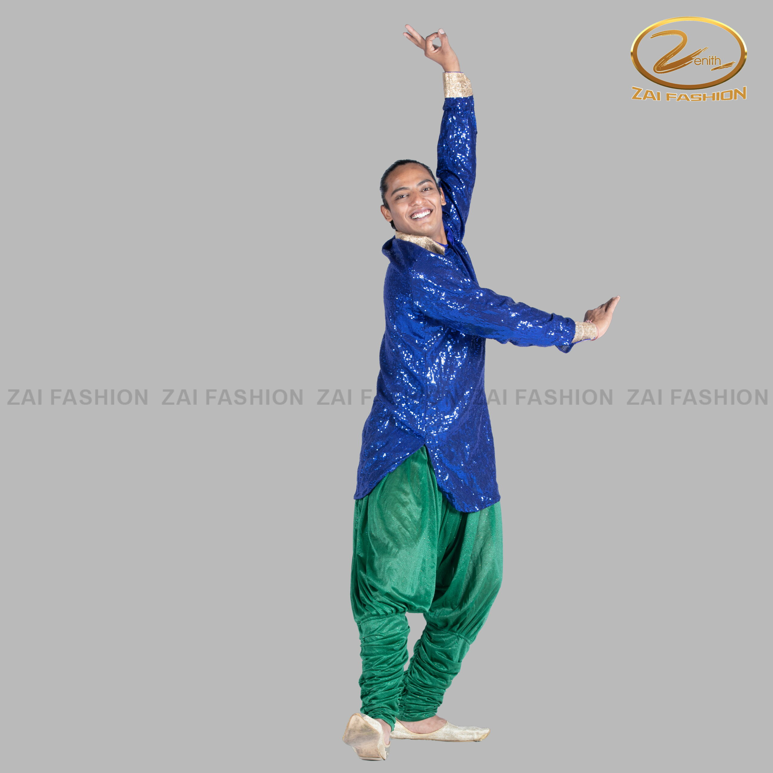 Navy Blue Shimmer Punjabi Costume for Male - Image 4