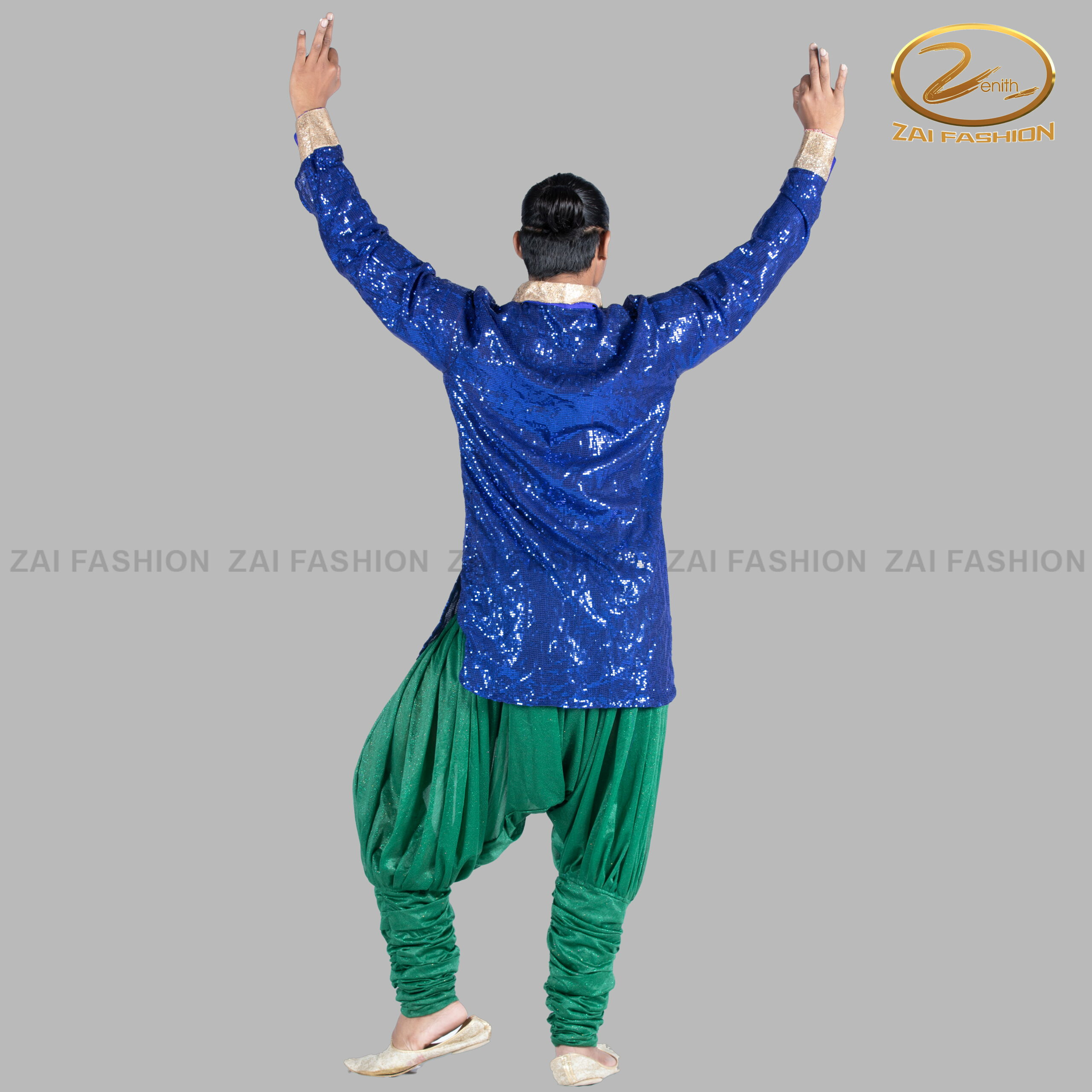 Navy Blue Shimmer Punjabi Costume for Male - Image 5