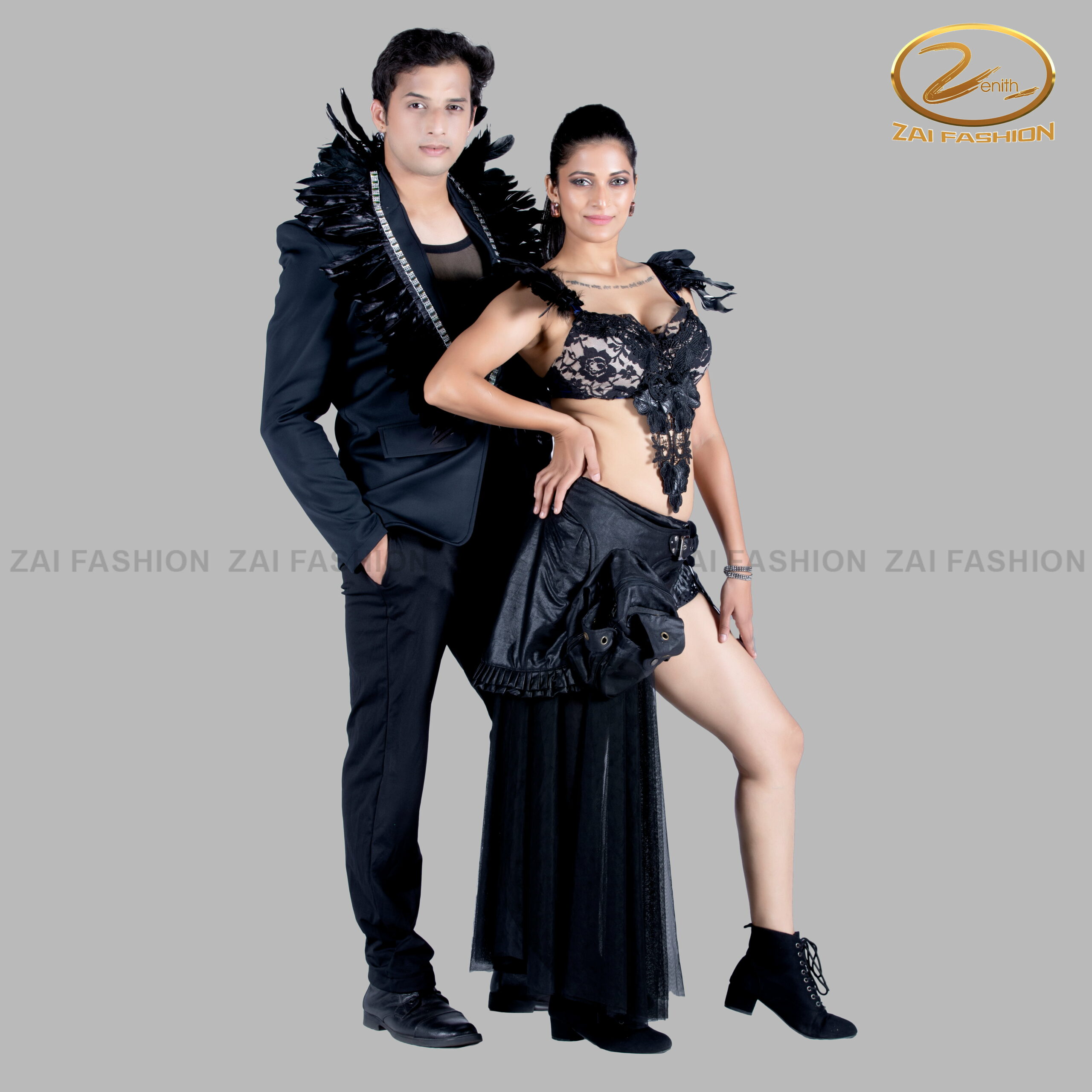 Black Morden Feather work Couple Western Dance Costume - Image 3