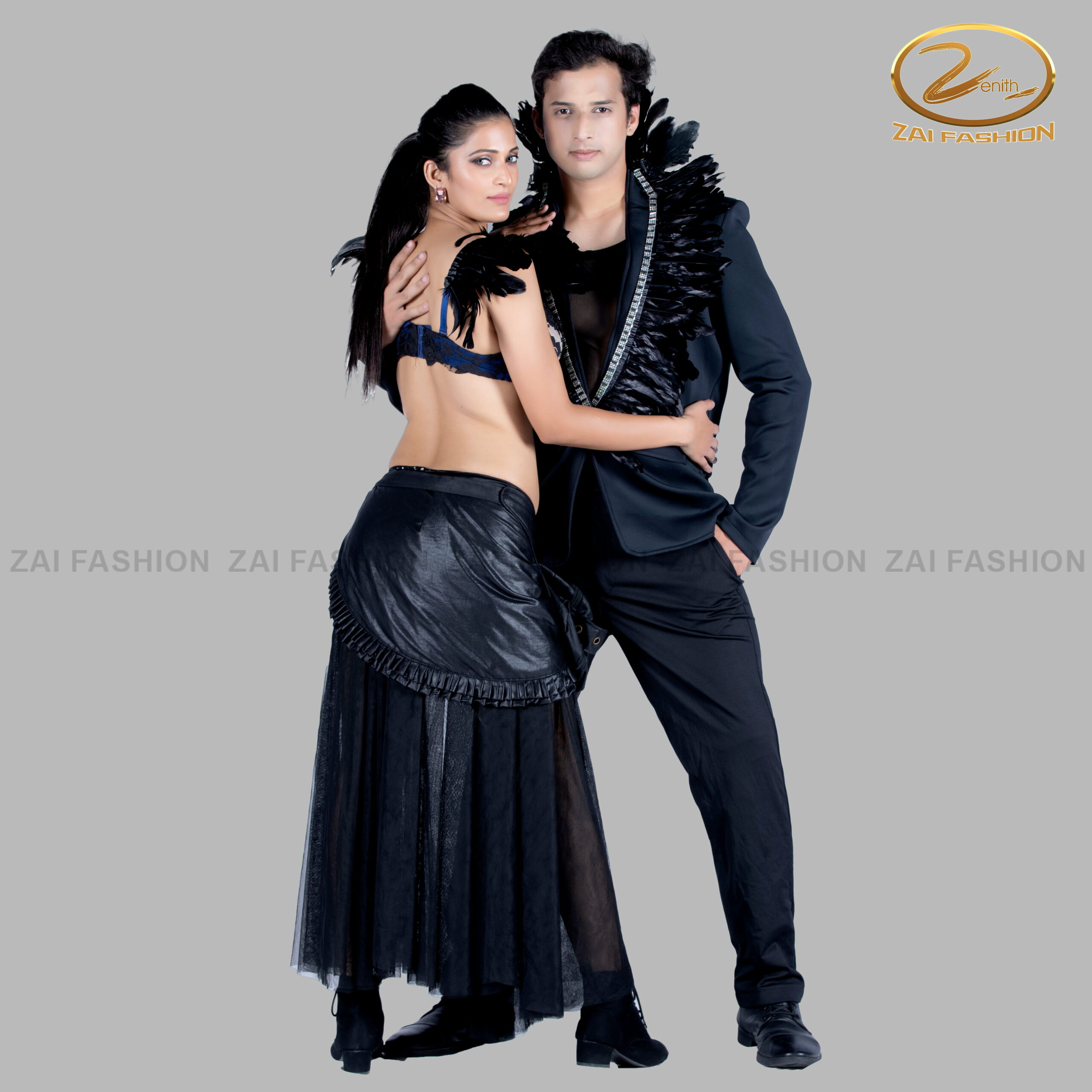 Black Morden Feather work Couple Western Dance Costume - Image 4