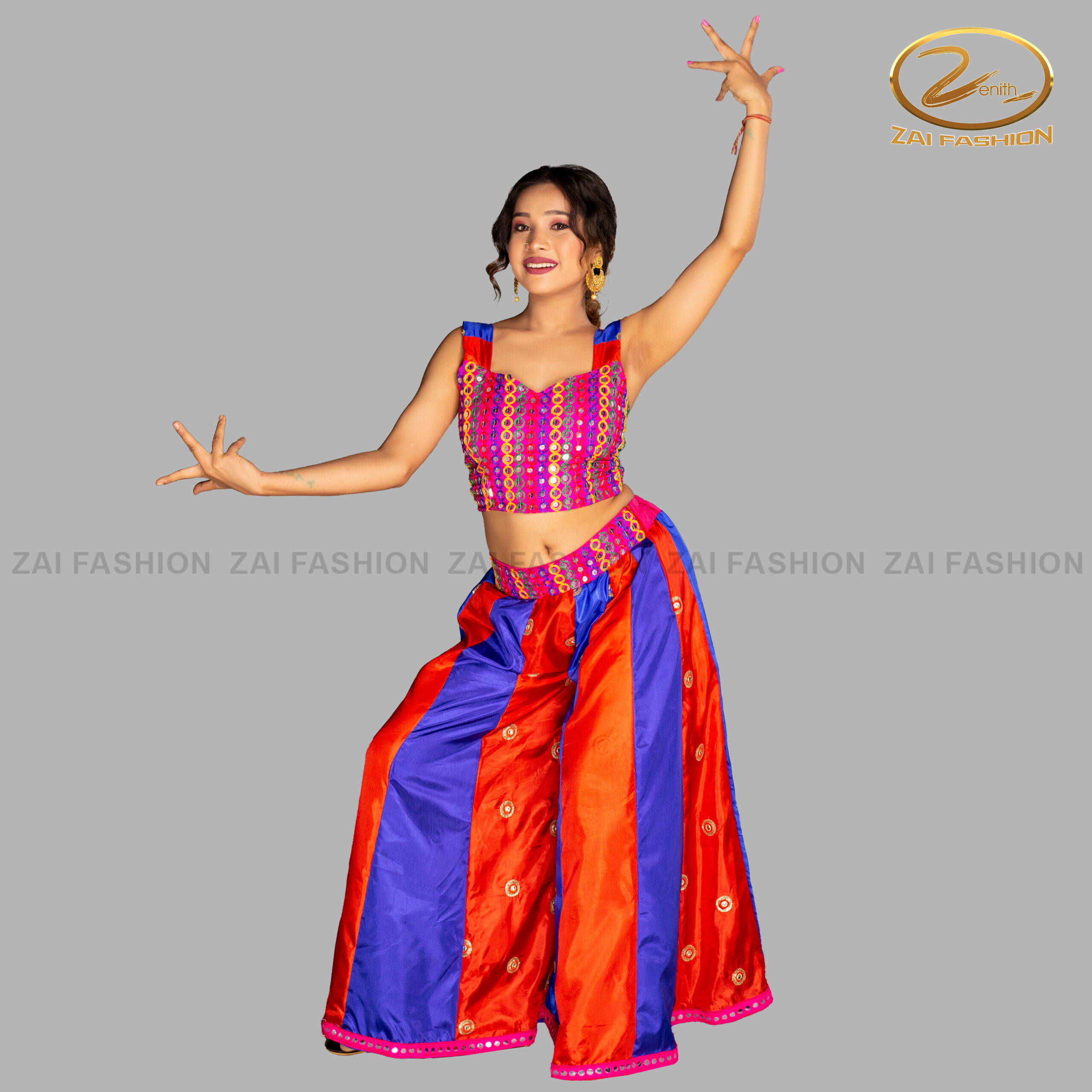Bollywood Mirror Mosaic Blouse and Plazzo Pant - Image 2