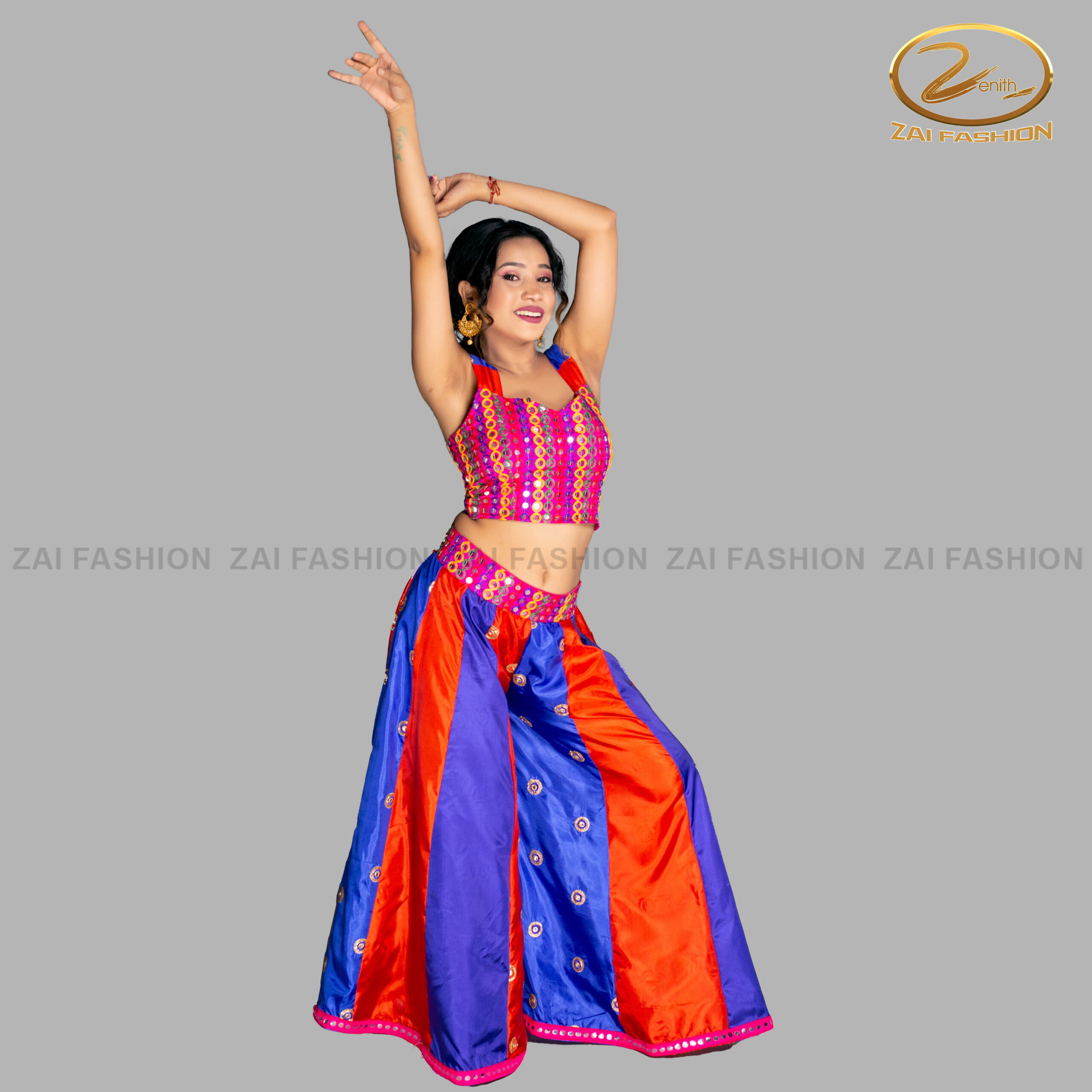 Bollywood Mirror Mosaic Blouse and Plazzo Pant - Image 3