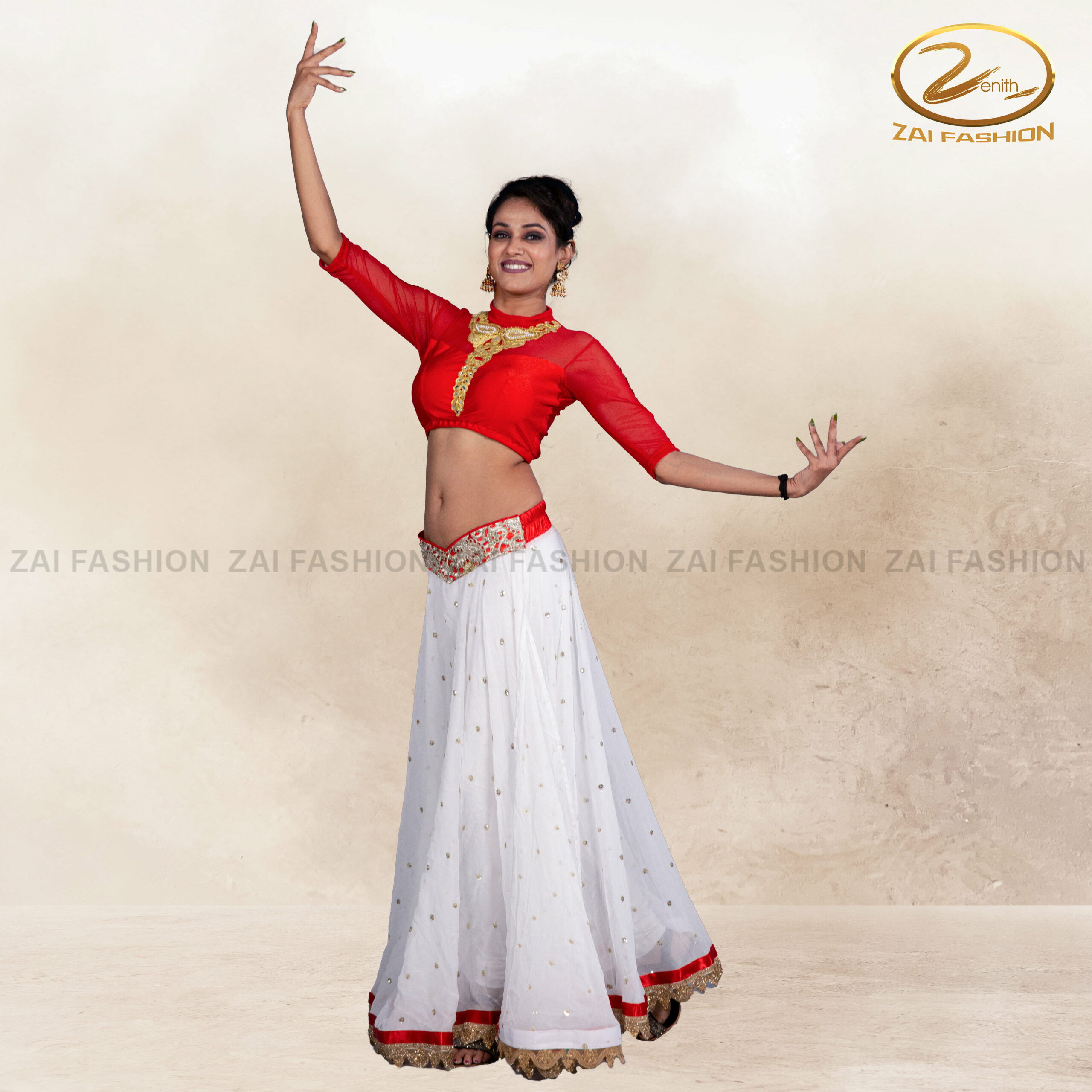 White Net Embroidery Work Lehenga Choli - Image 2