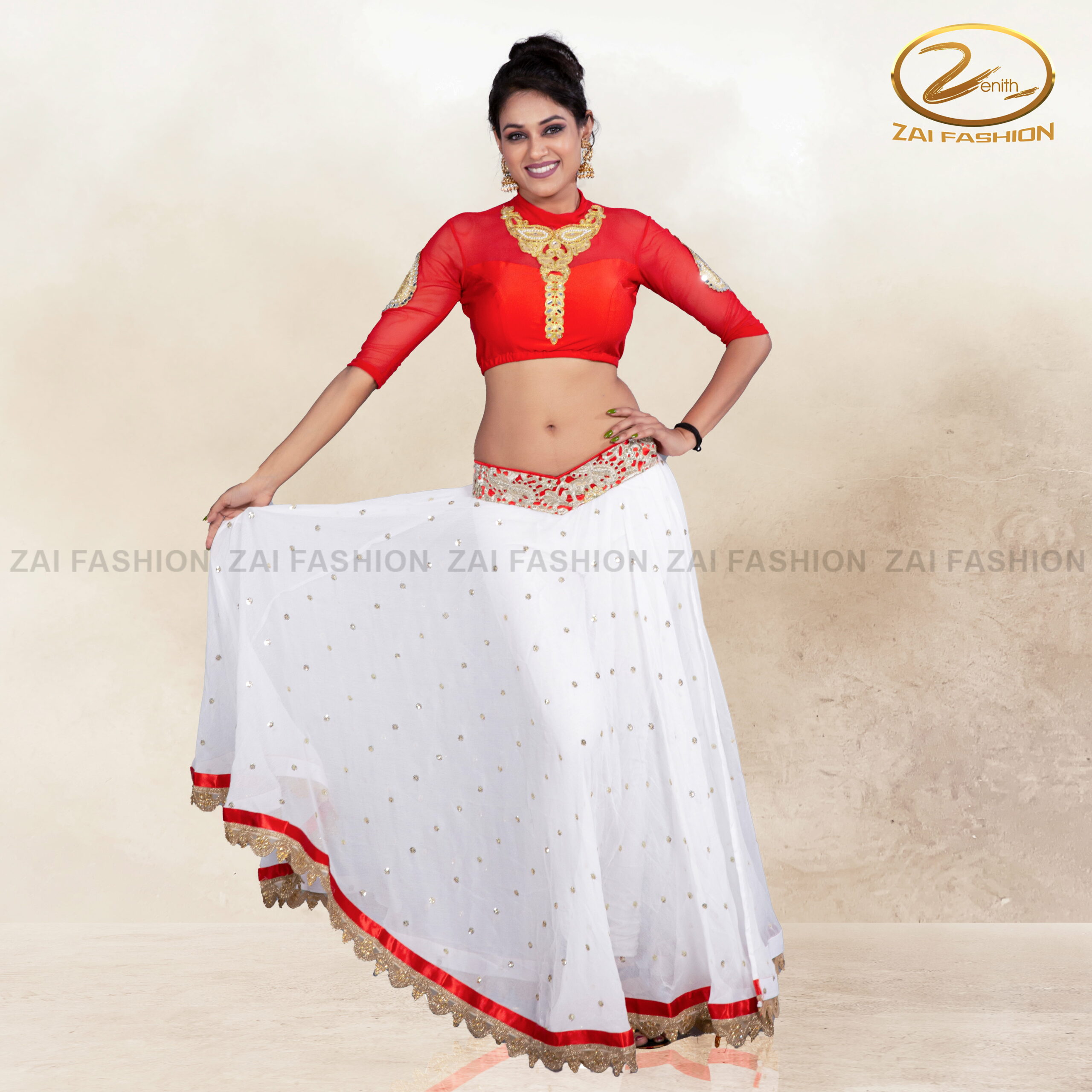 White Net Embroidery Work Lehenga Choli