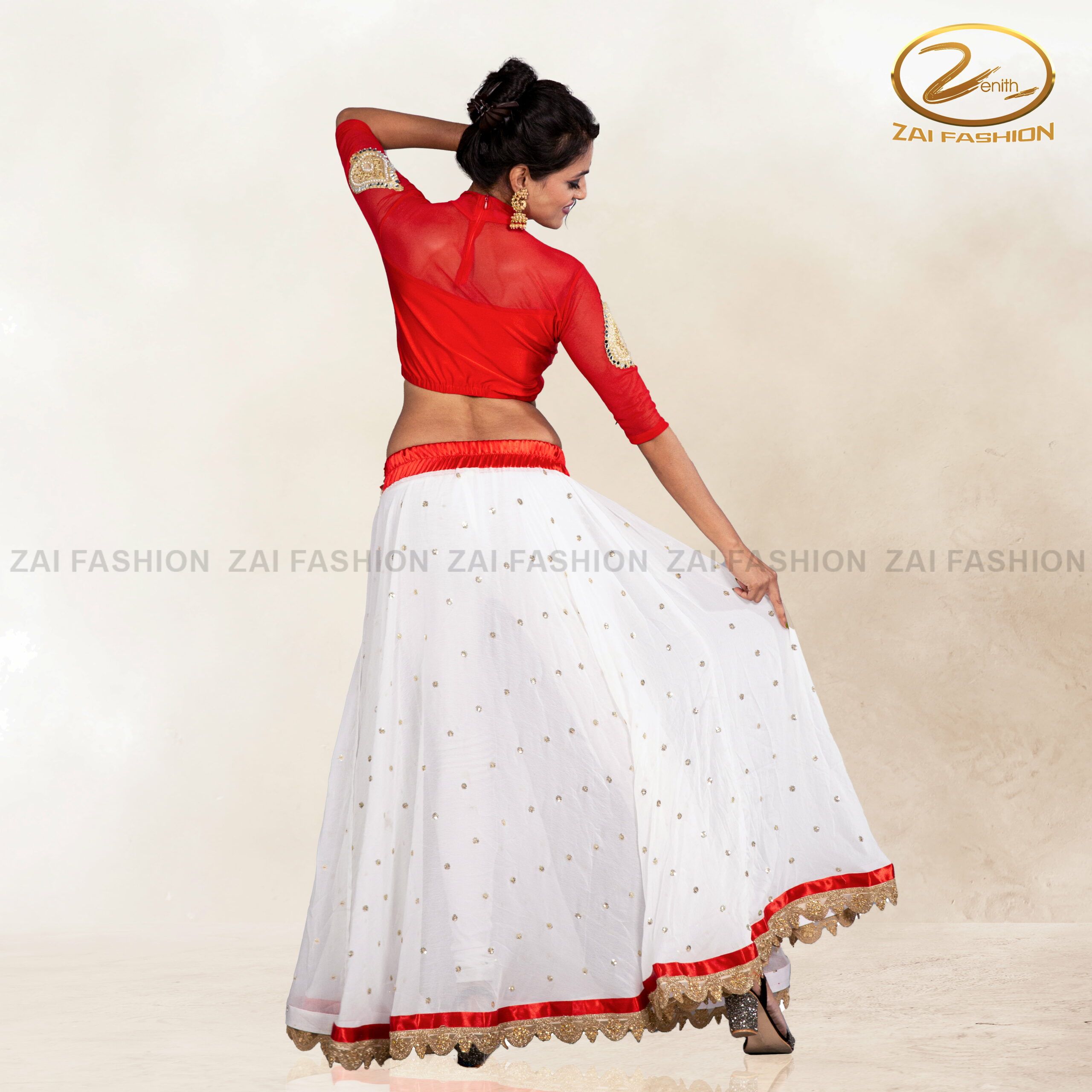 White Net Embroidery Work Lehenga Choli - Image 4