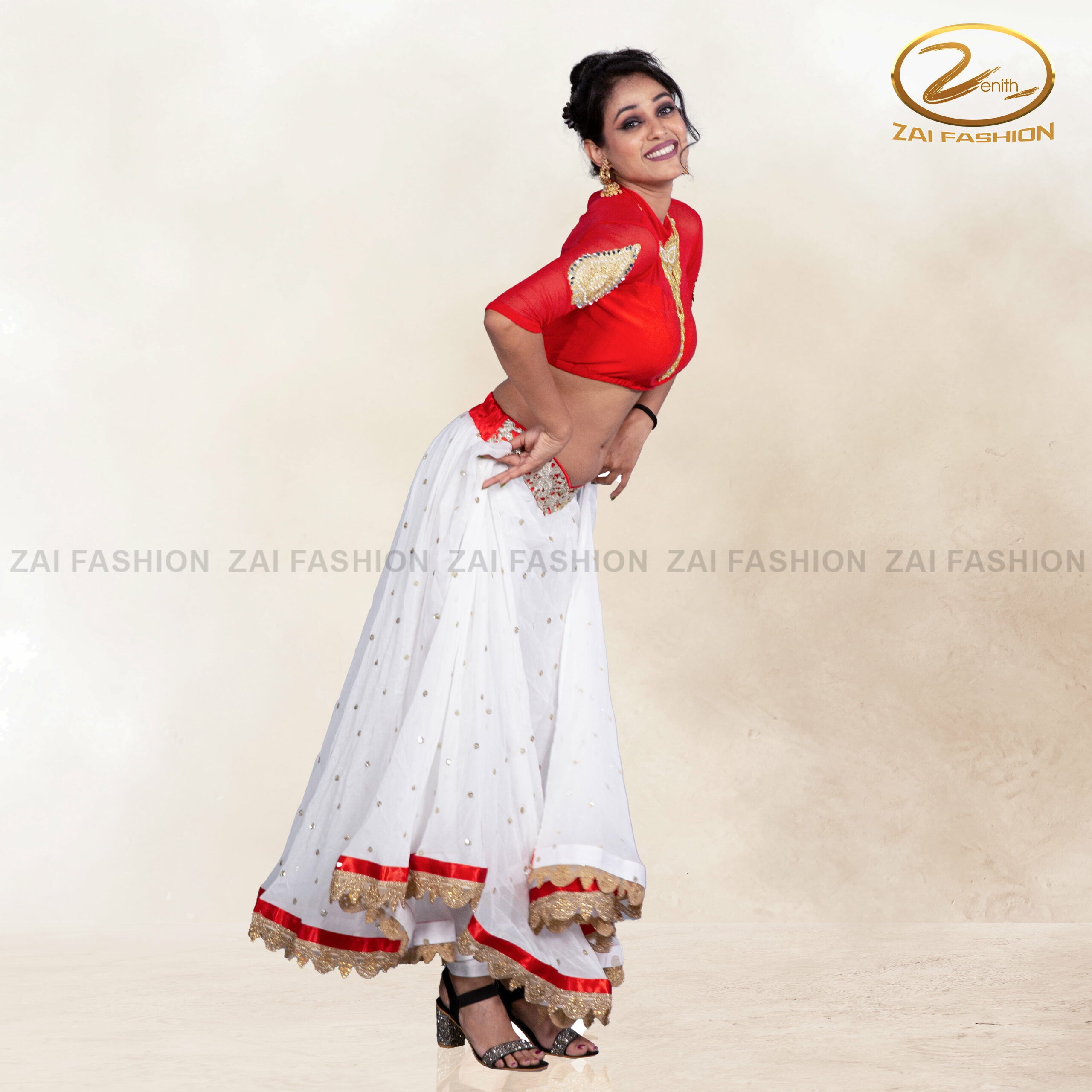 White Net Embroidery Work Lehenga Choli - Image 3