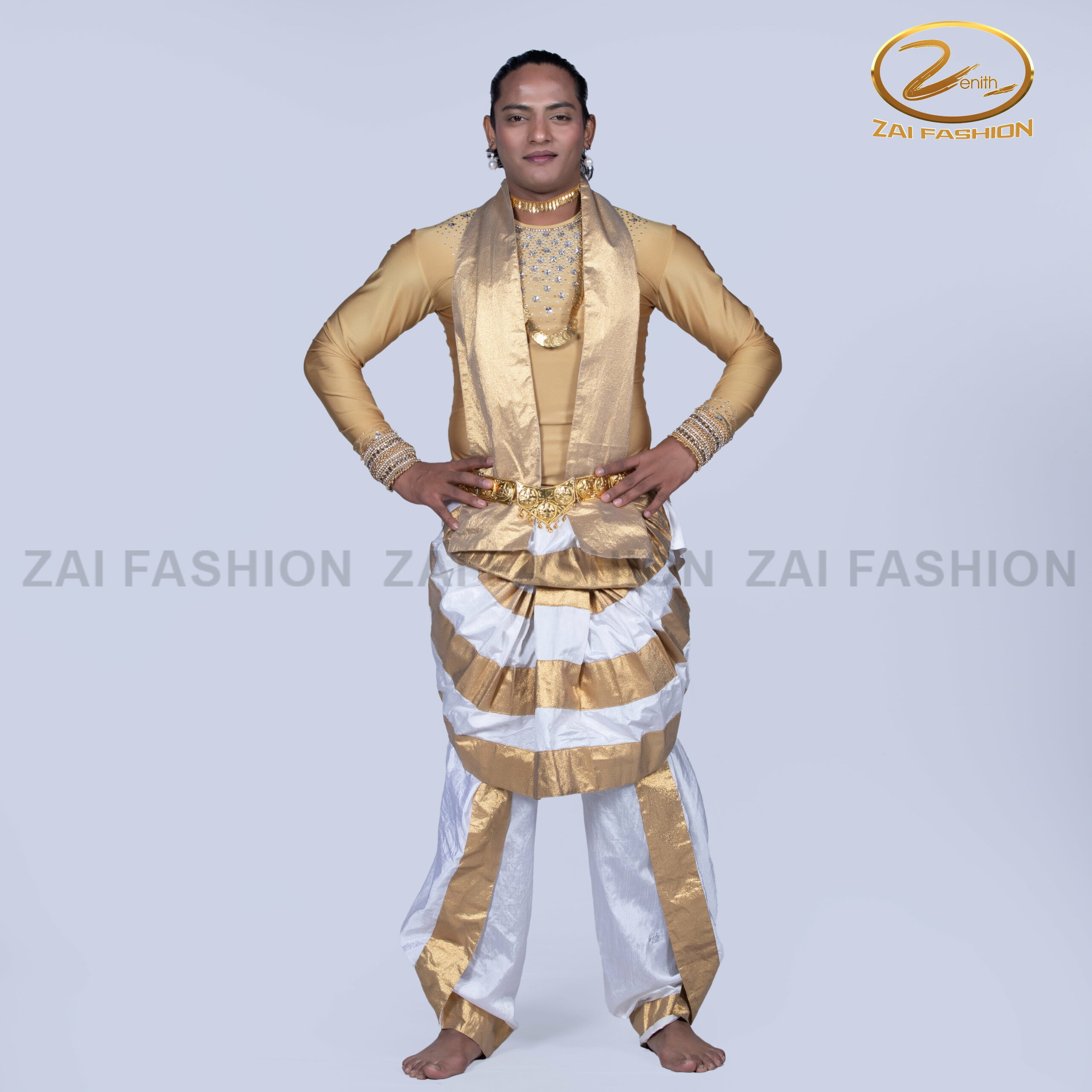 White & Golden Mohiniyattam Men Dance Costume