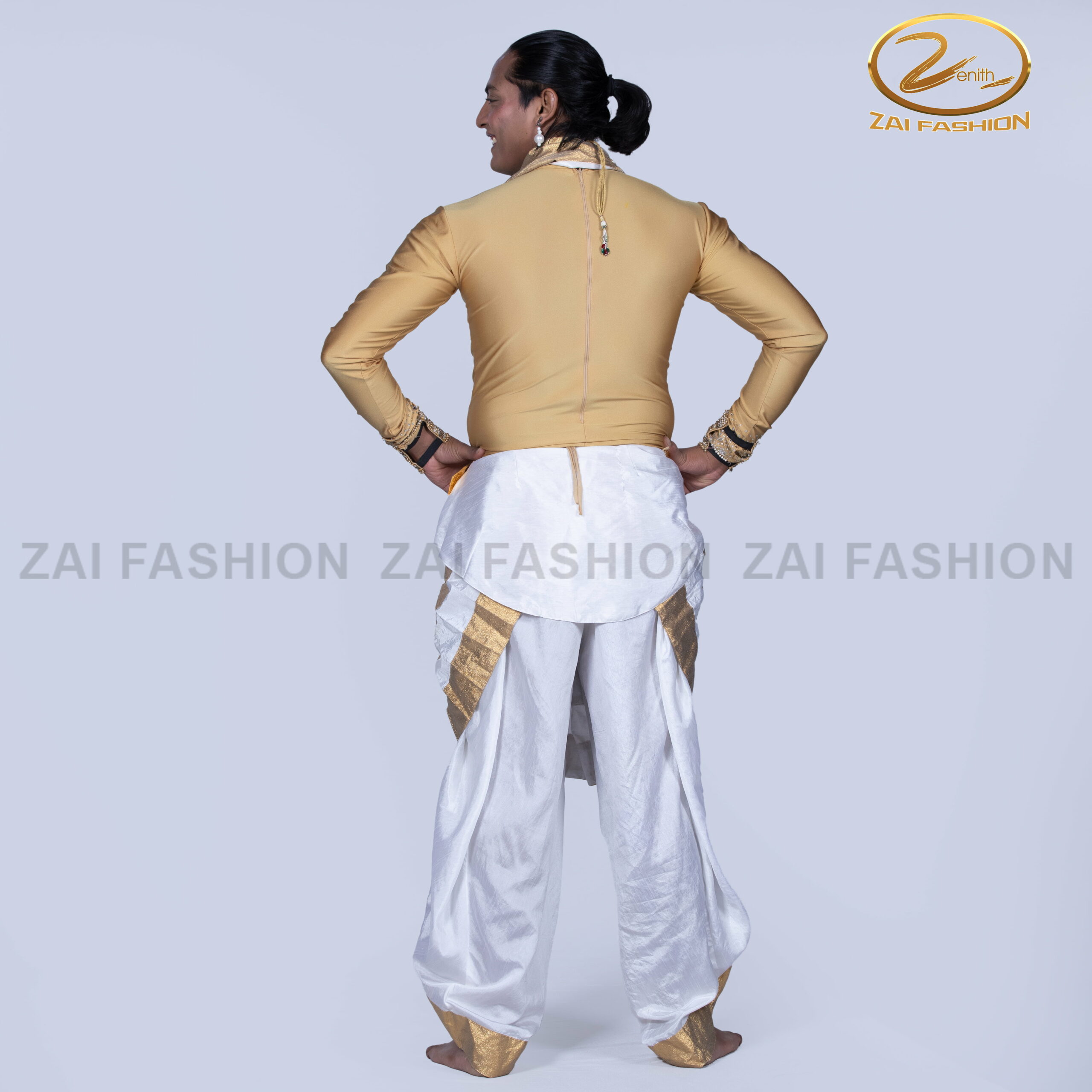 White & Golden Mohiniyattam Men Dance Costume - Image 5