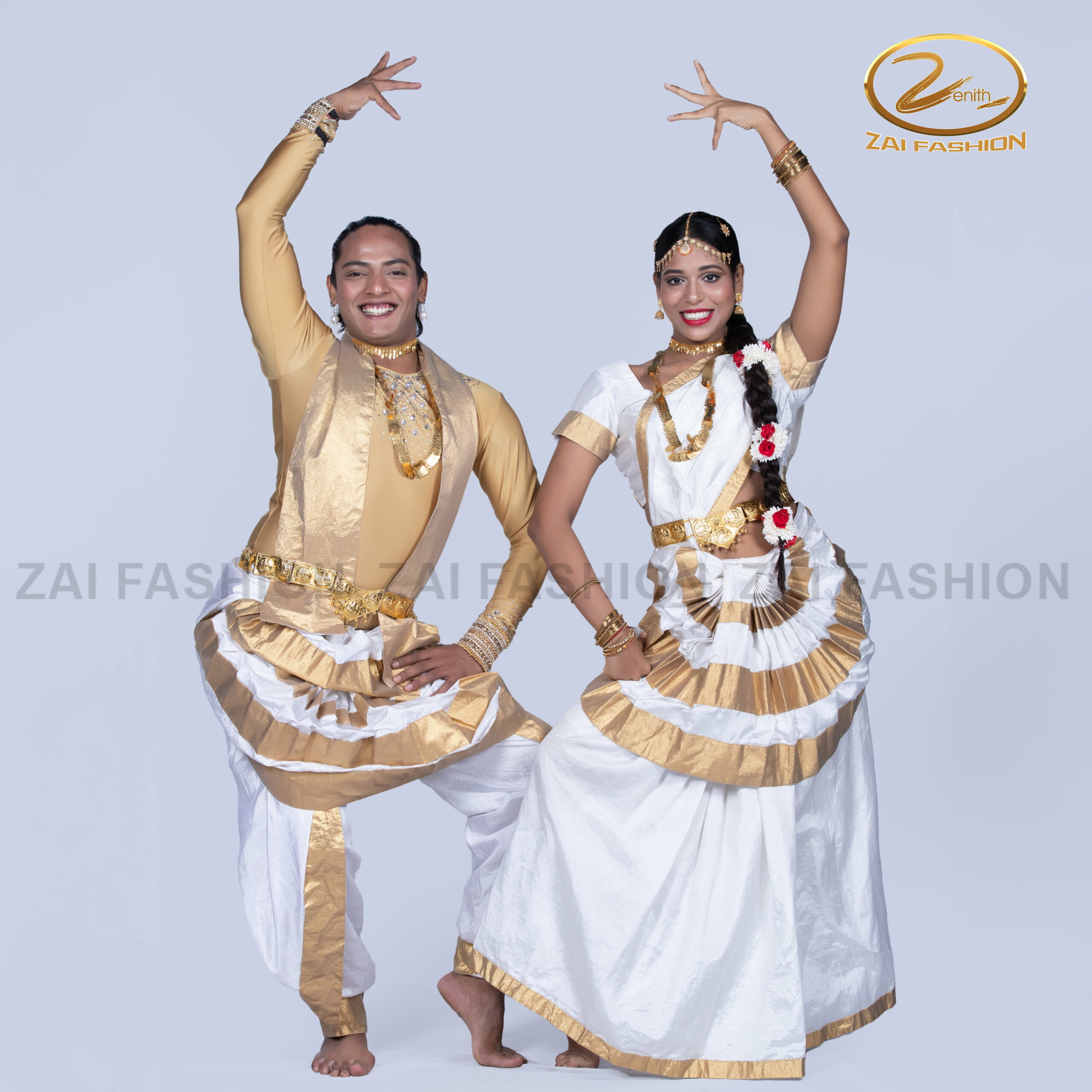 White & Golden Mohiniyattam Dance Costume