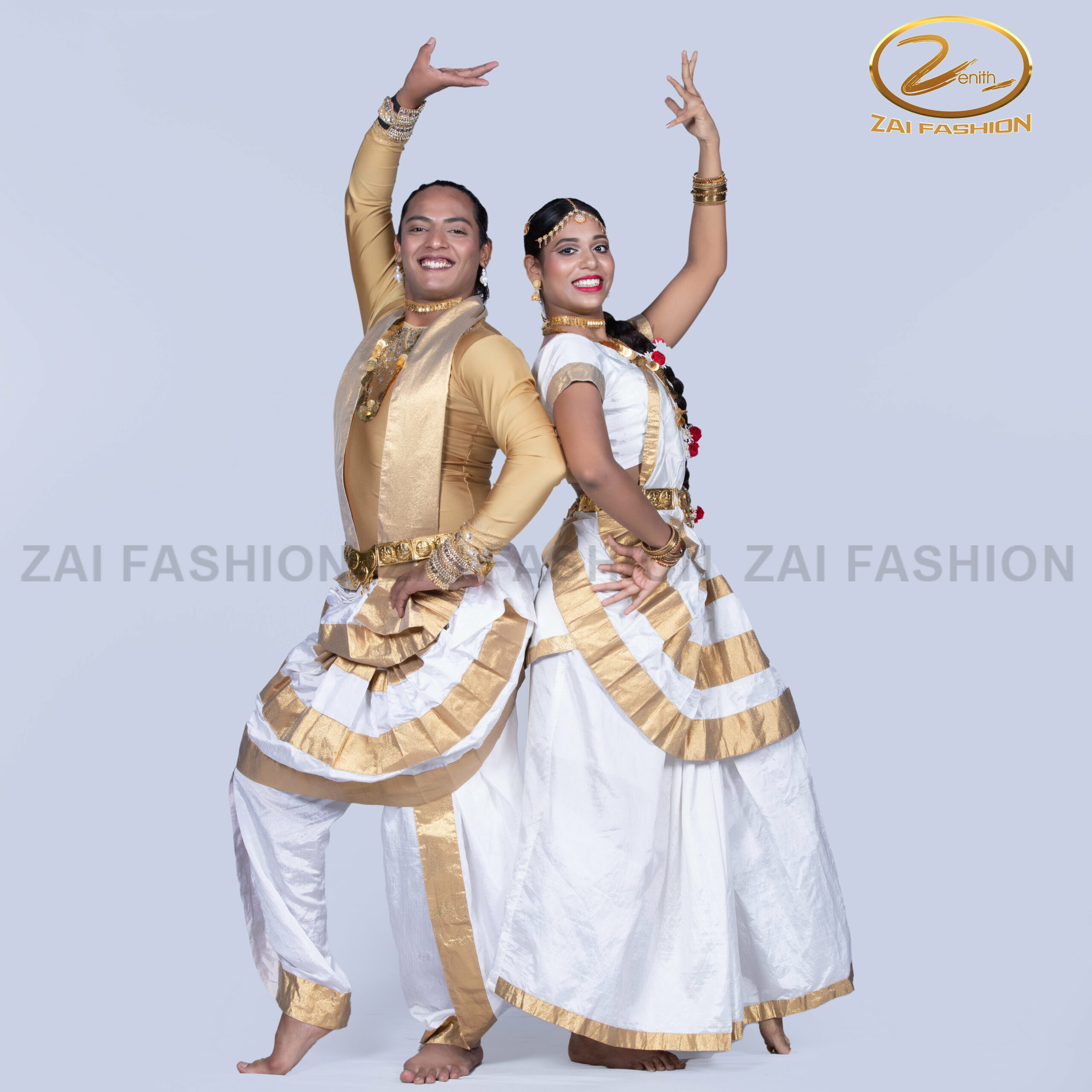 White & Golden Mohiniyattam Dance Costume - Image 3