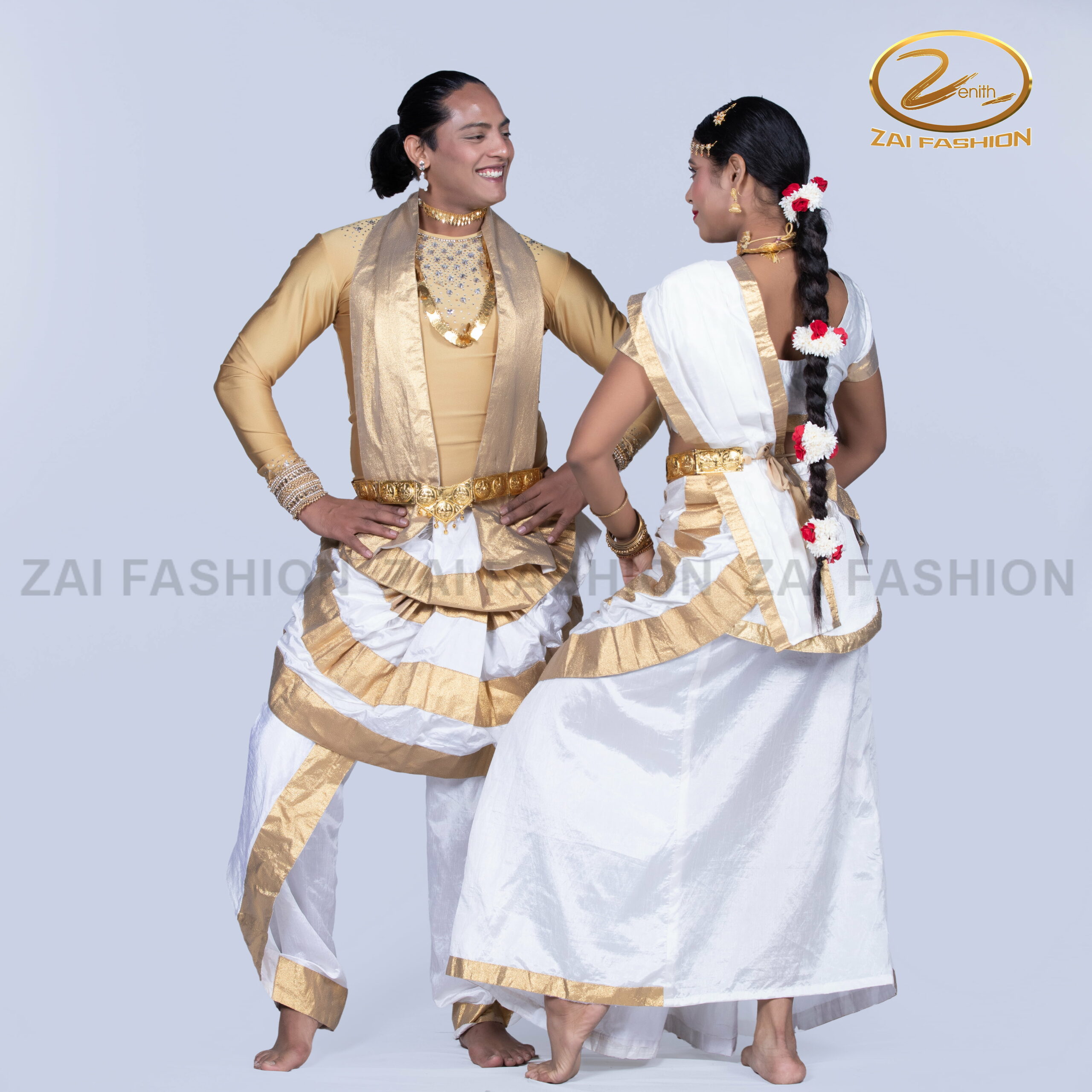 White & Golden Mohiniyattam Dance Costume - Image 4