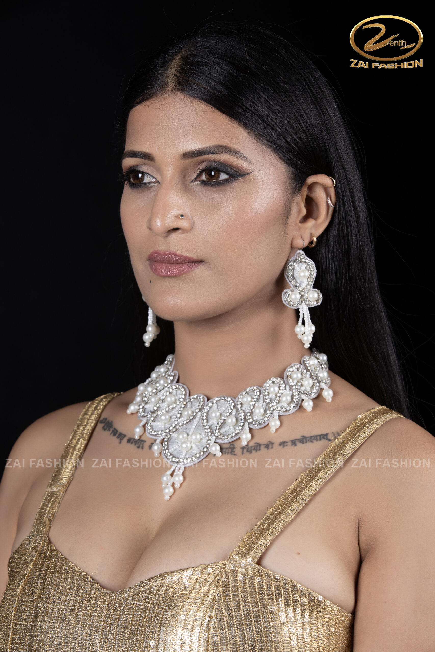 Handmade White Pearl Choker Set - Image 2